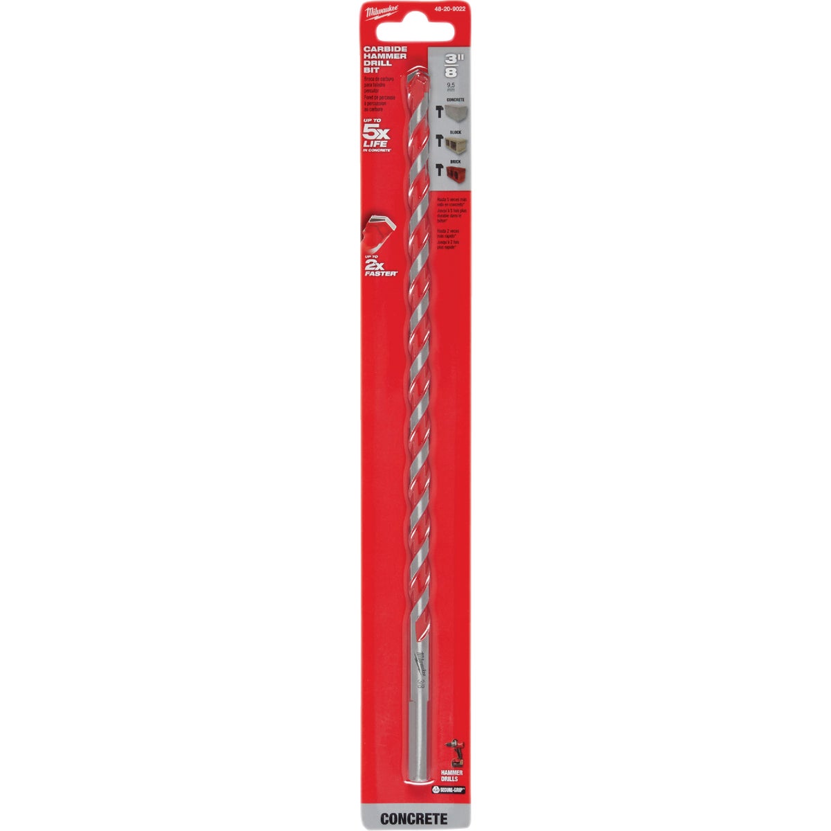 Milwaukee SHOCKWAVE 3/8 In. x 12 In. Impact Duty Masonry Carbide Hammer Drill Bit Image 1