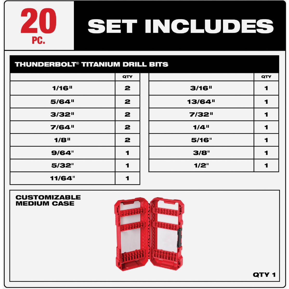 Milwaukee THUNDERBOLT 20-Piece Titanium Drill Bit Set, 1/16 In. thru 1/2 In. Image 2