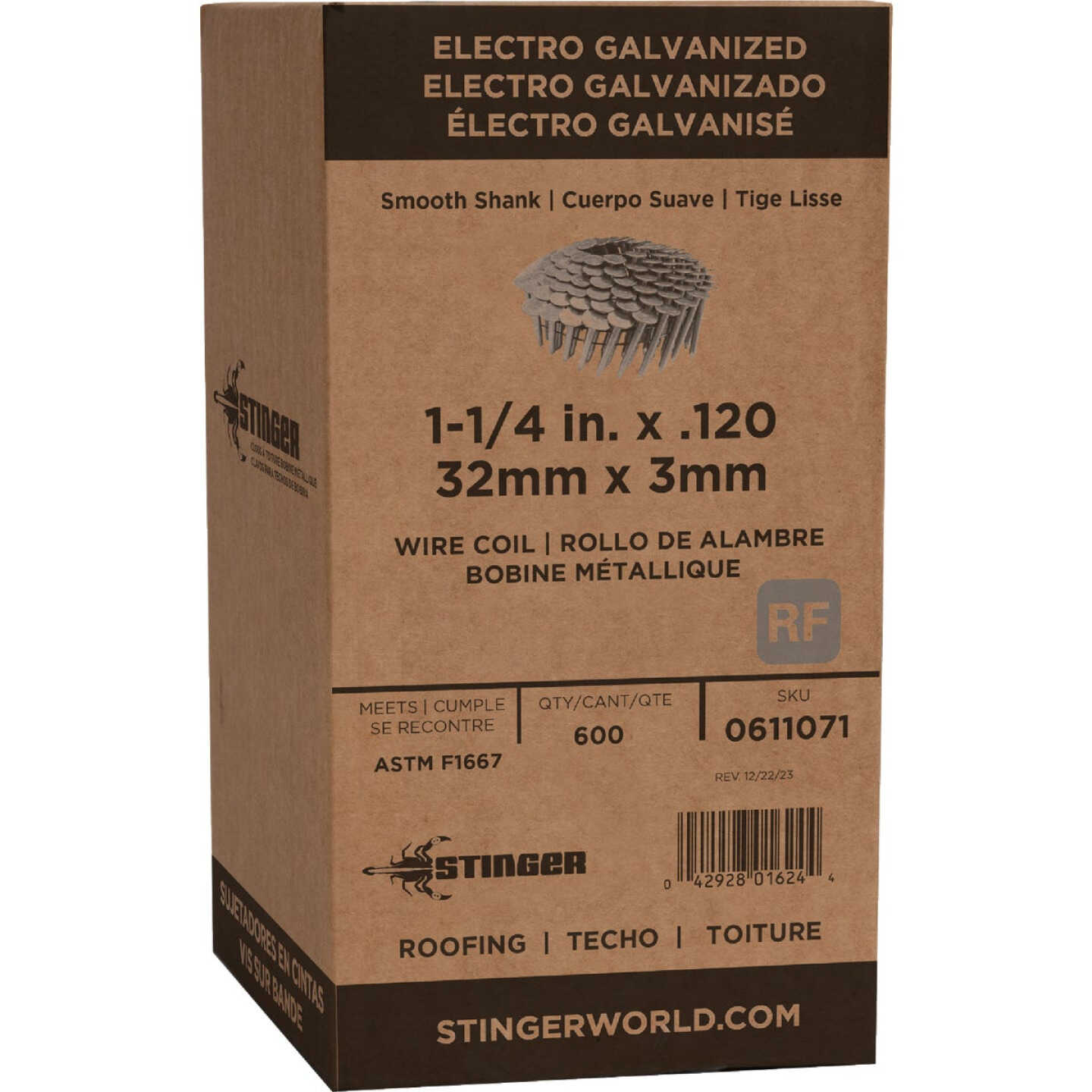 Stinger 1-1/4 In. x 0.120 In. 15 Degree Wire Weld Electro Galvanized Coil Roofing Nail (600 Ct.) Image 2