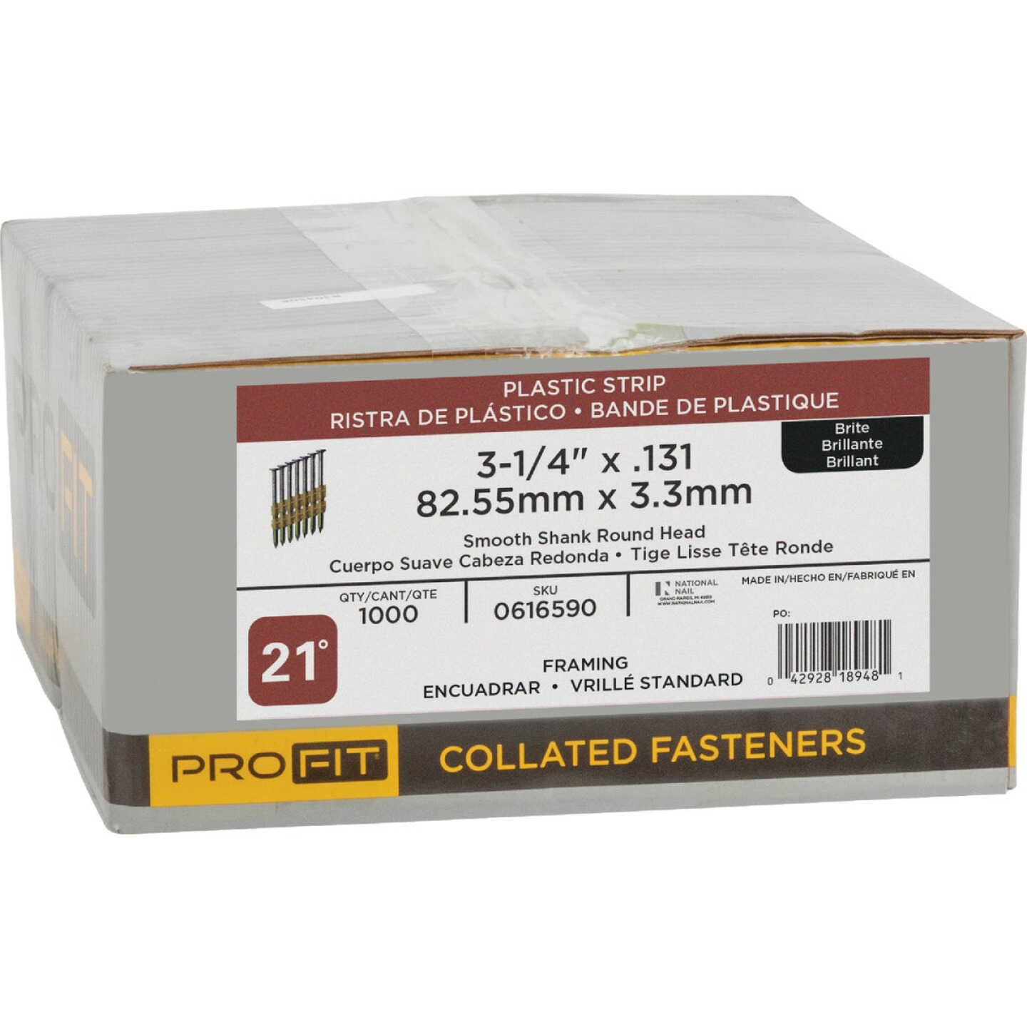 Pro-Fit 3-1/4 In. x 0.131 In. Plastic Strip Round Head Smooth Shank Brite Framing Stick Nails (1000 Ct.) Image 2