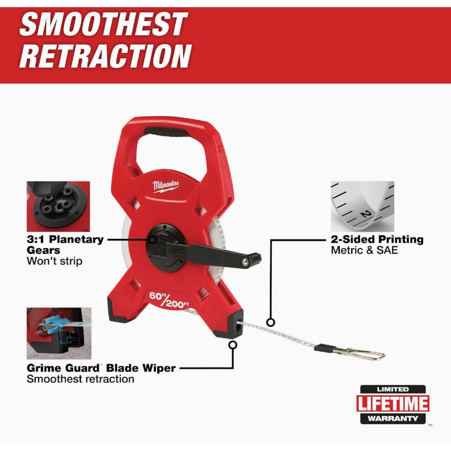 Milwaukee 200 Ft. SAE & Metric Fiberglass Open Reel Tape Image 2
