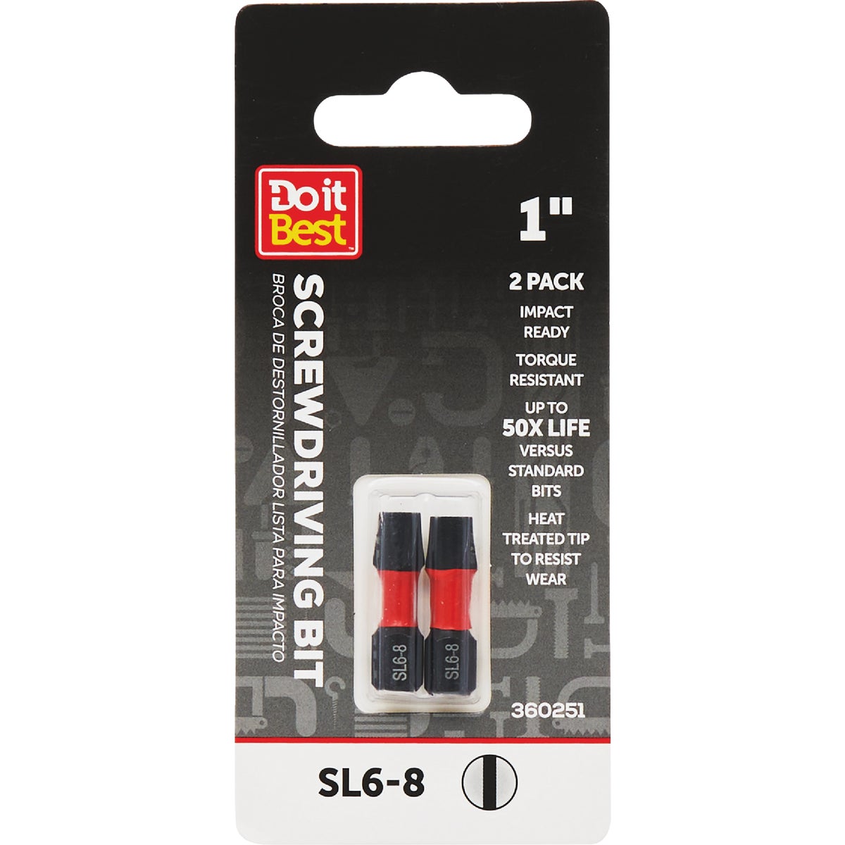Do it Best 1 In. Slotted #6-8 Impact Ready Screwdriver Bit (2-Pack)