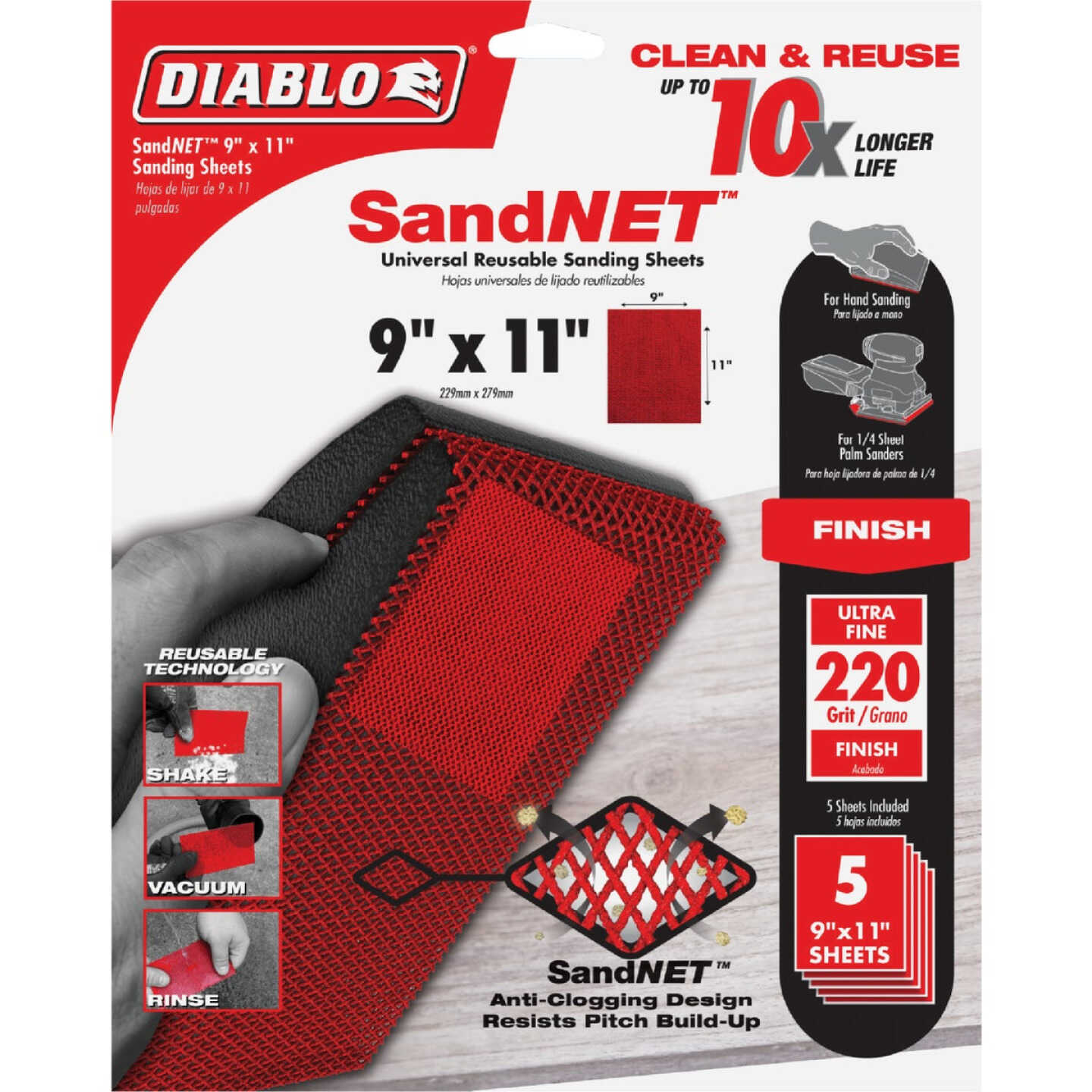 Diablo SandNet 9 In. x 11 In. 220 Grit Ultra Fine Reusable Sandpaper (5-Pack) Image 1