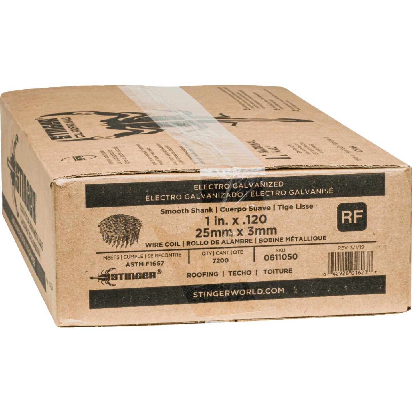 Stinger 1 In. x 0.120 In. 15 Degree Wire Weld Electro Galvanized Coil Roofing Nail (7200 Ct.) Image 2