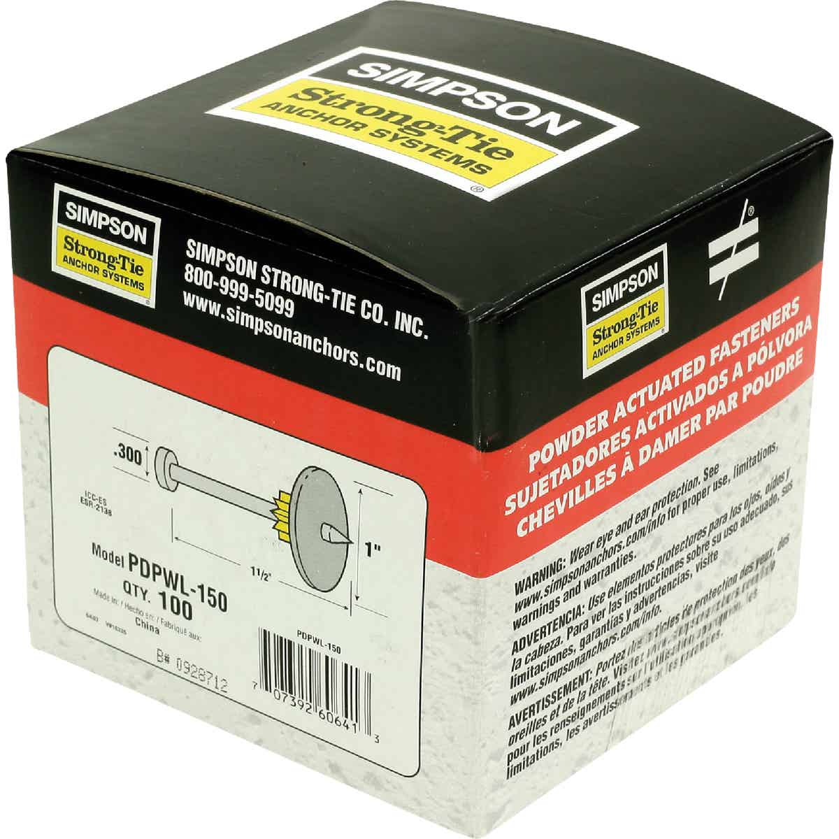 PDPAWL.157-in. x 1-1/2-in. Powder-Actuated Pin with 1-in. Washer (100-Qty)