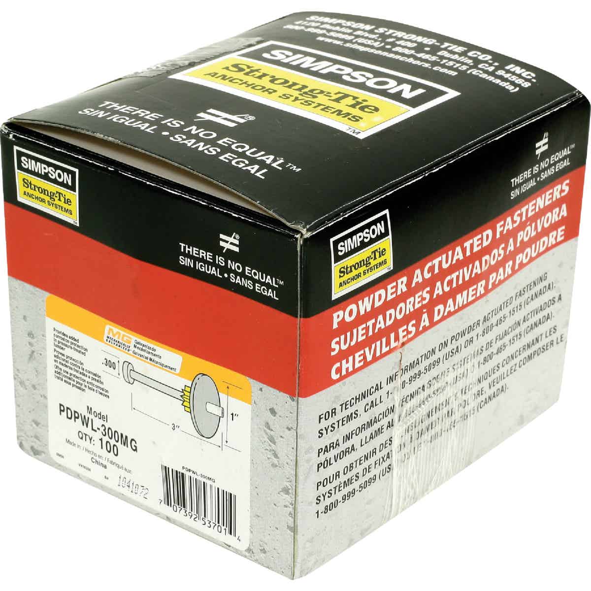 PDPAWL.157 in. x 2-7/8 in. Mechanically Galvanized Powder-Actuated Pin with 1 in. Washer (100-Qty)