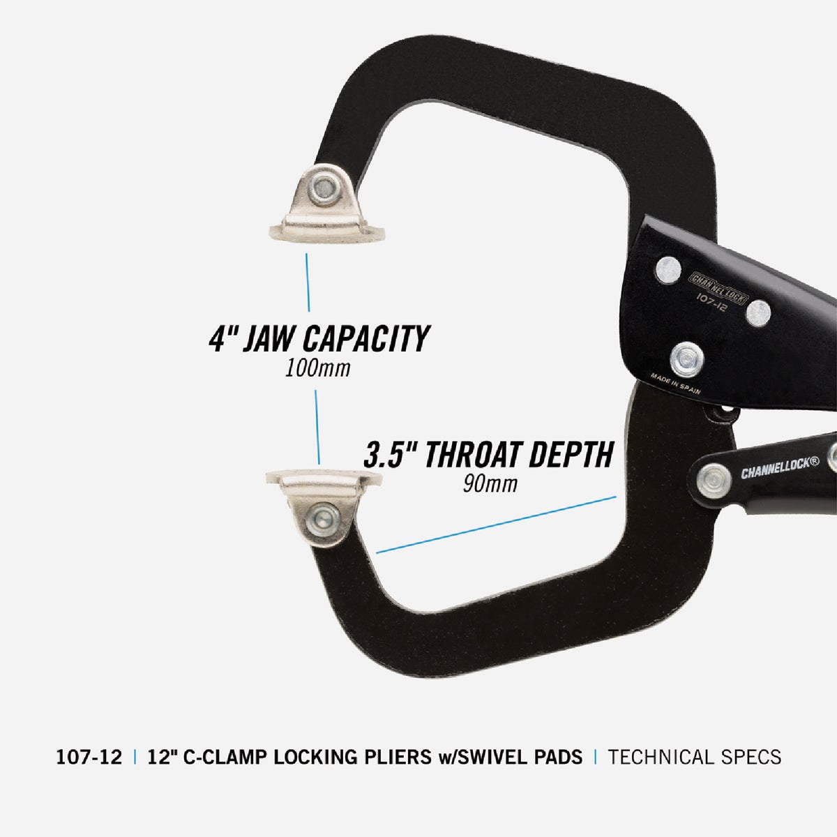 Channellock 12 In. C-Clamp Locking Pliers with Swivel Pads Image 2