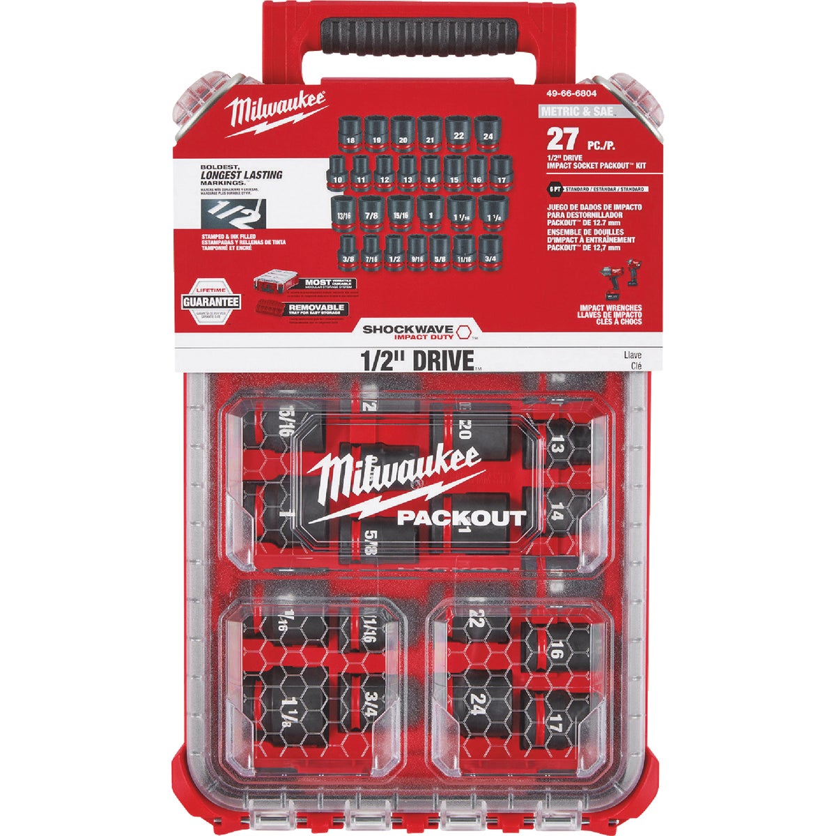 Milwaukee SHOCKWAVE Standard/Metric 1/2 In. Drive 6-Point Impact Driver Set with PACKOUT Organizer (27-Piece) Image 5