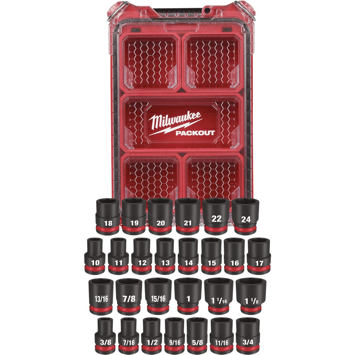 Milwaukee SHOCKWAVE Standard/Metric 1/2 In. Drive 6-Point Impact Driver Set with PACKOUT Organizer (27-Piece) Image 7