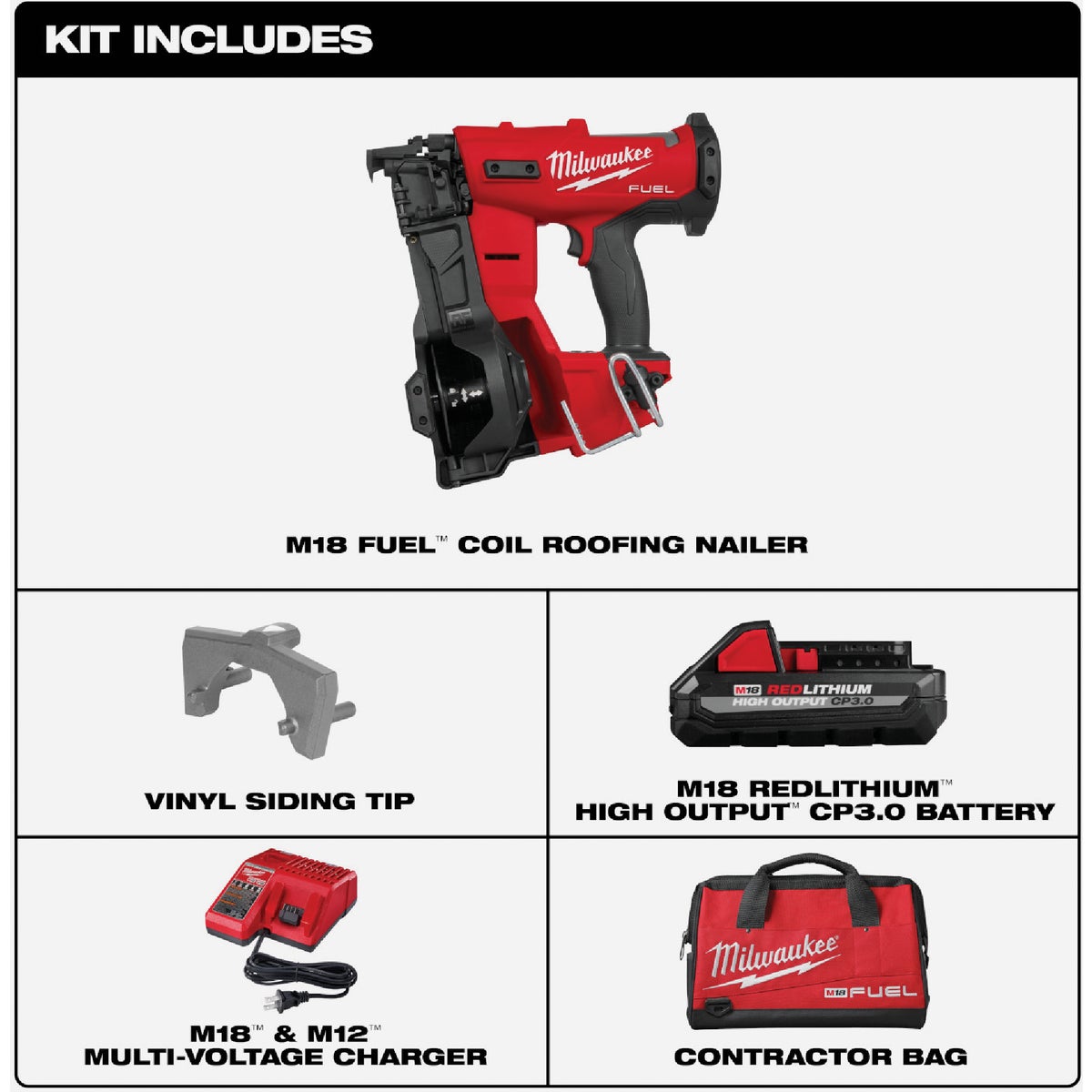 Milwaukee M18 FUEL Brushless Cordless Coil Roofing Nailer Kit with 3.0 Ah Battery & Charger Image 2
