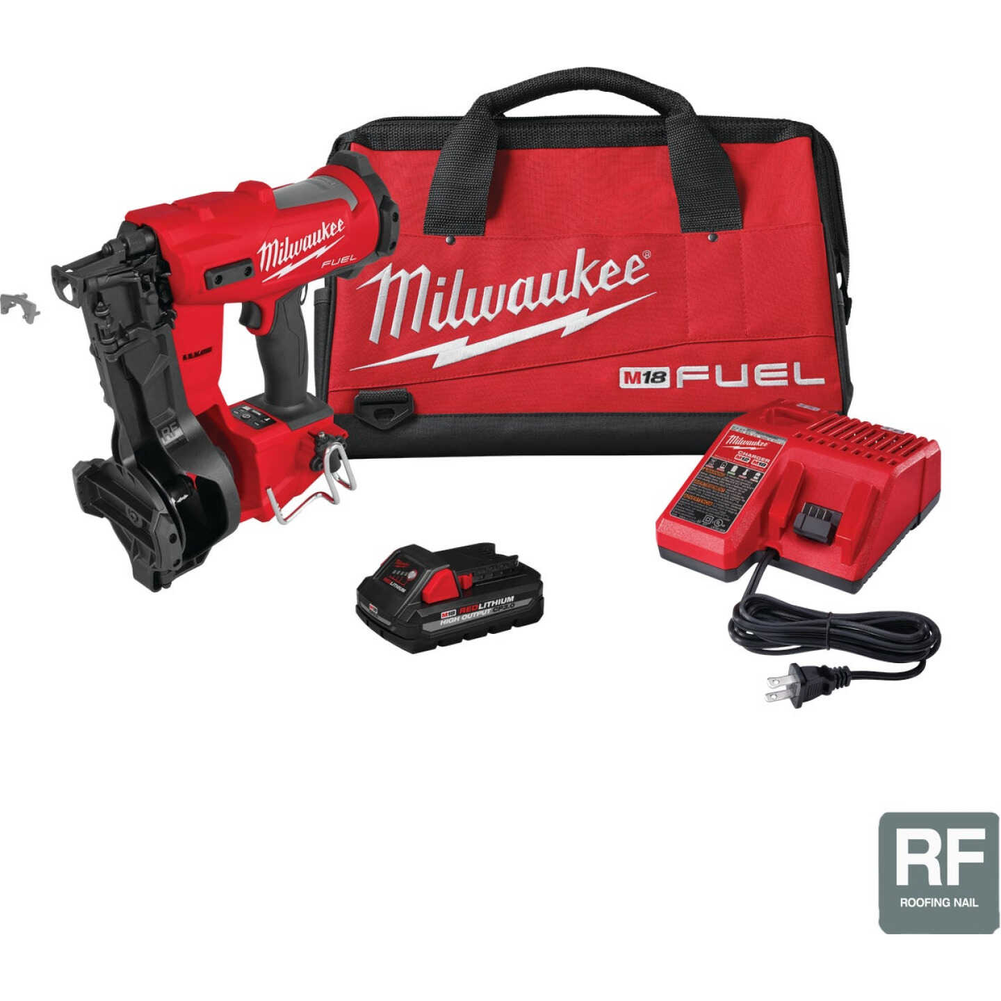 Milwaukee M18 FUEL Brushless Cordless Coil Roofing Nailer Kit with 3.0 Ah Battery & Charger Image 1