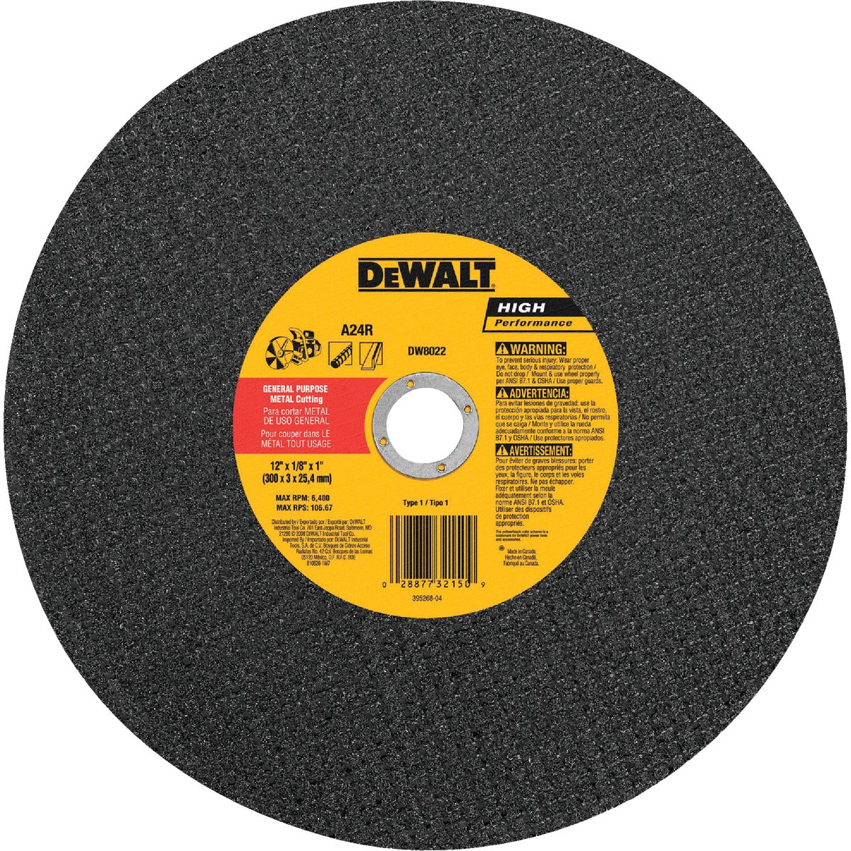 DEWALT HP Type 1 12 In. x 1/8 In. x 1 In. Metal Cut-Off Wheel Image 1
