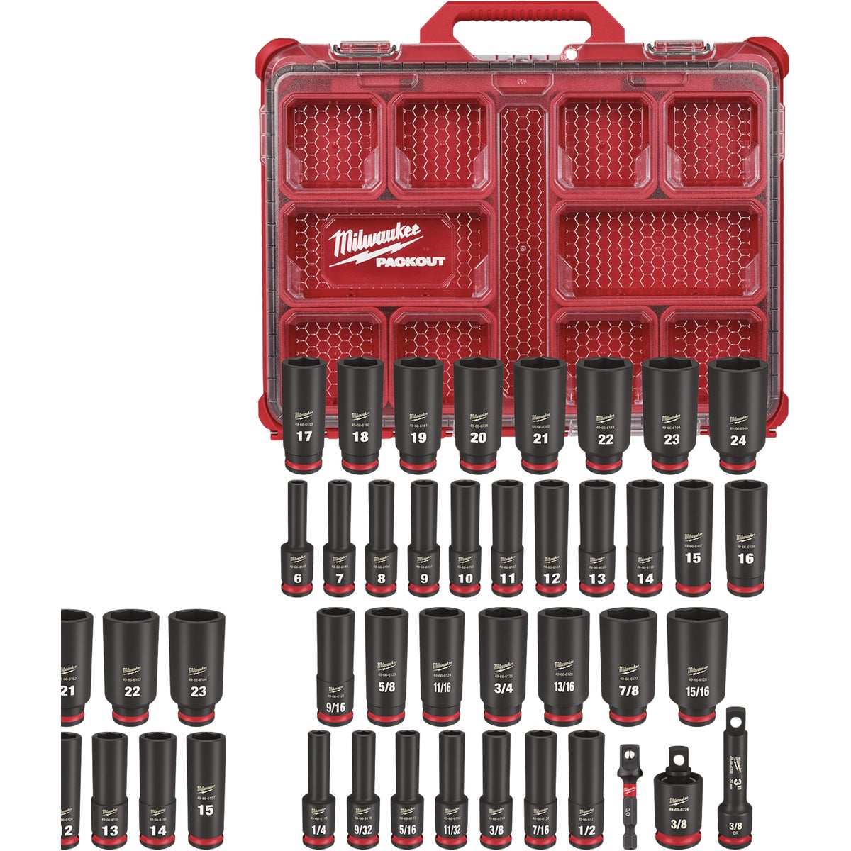 Milwaukee SHOCKWAVE Standard/Metric 3/8 In. Drive 6-Point Deep Impact Driver Set with PACKOUT Organizer (36-Piece) Image 5