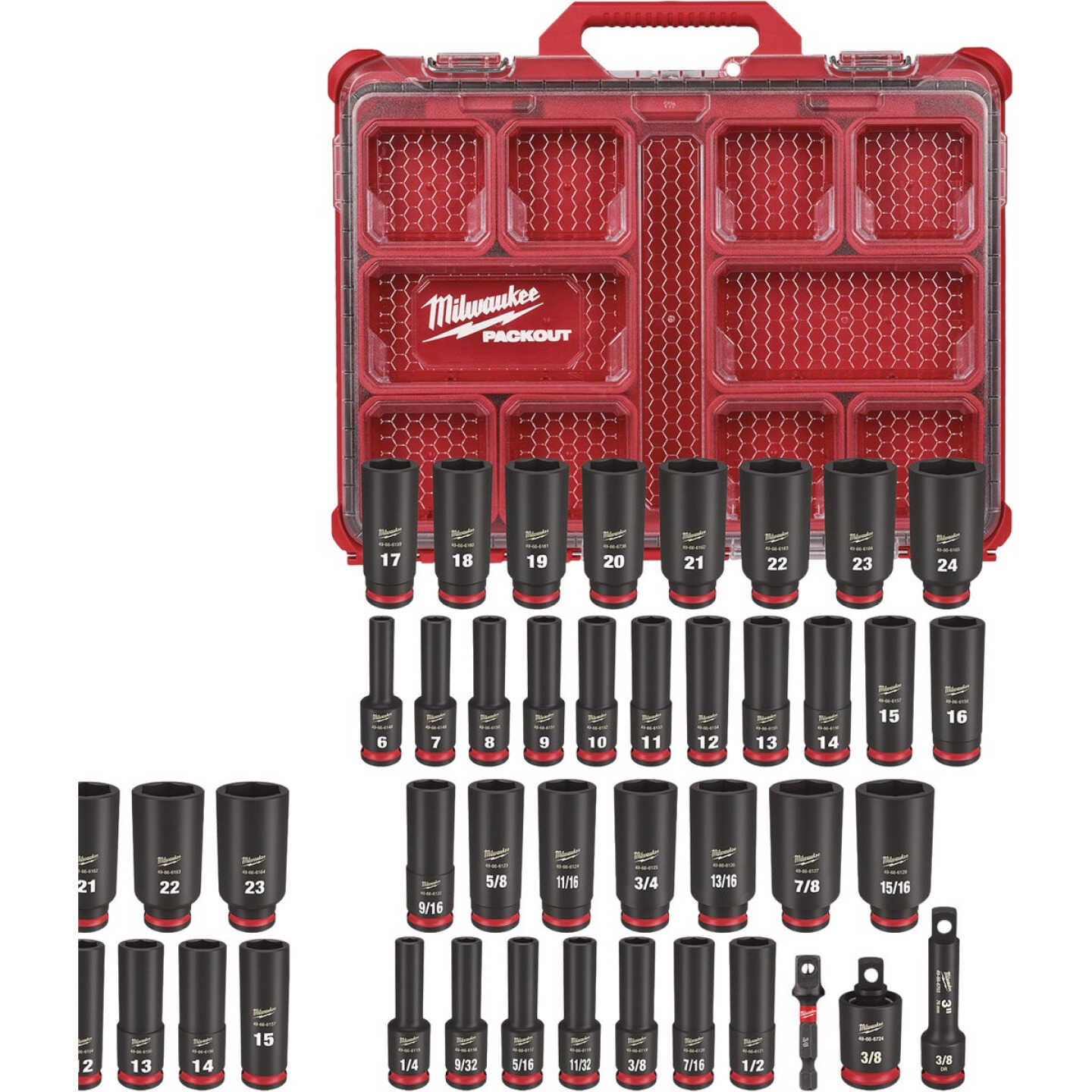 Milwaukee SHOCKWAVE Standard/Metric 3/8 In. Drive 6-Point Deep Impact Driver Set with PACKOUT Organizer (36-Piece) Image 5