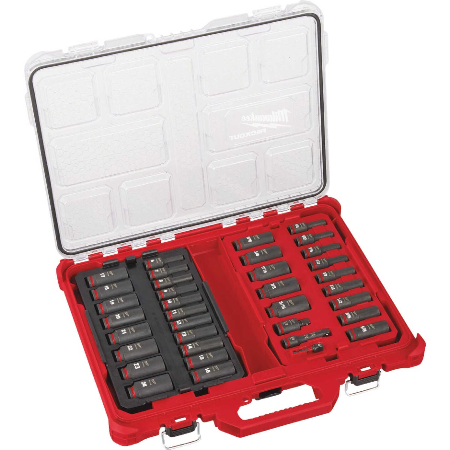 Milwaukee SHOCKWAVE Standard/Metric 3/8 In. Drive 6-Point Deep Impact Driver Set with PACKOUT Organizer (36-Piece) Image 1