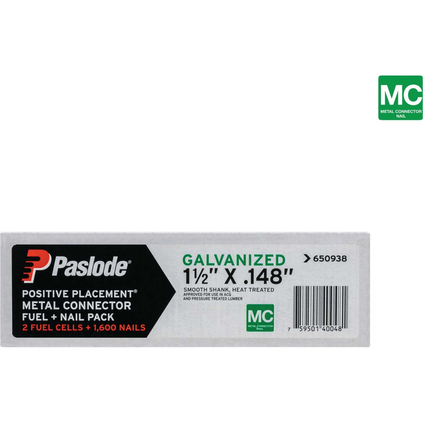 Paslode 1-1/2 In. x 0.148 In. Paper Tape Smooth Shank Heat Treated Mechanical Galvanized Metal Connector Nail (1600-Count) with Fuel Cell Image 1