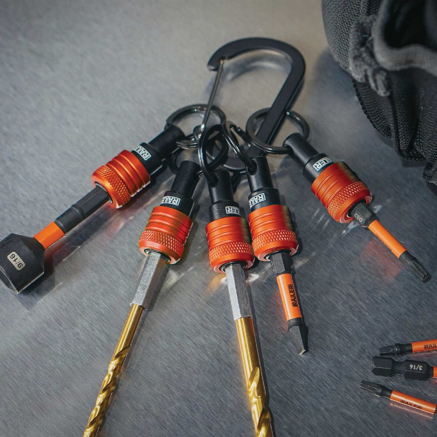 Railer Bit Holder Keychain with (5) Orange Hex Shank Bit Holders Image 6