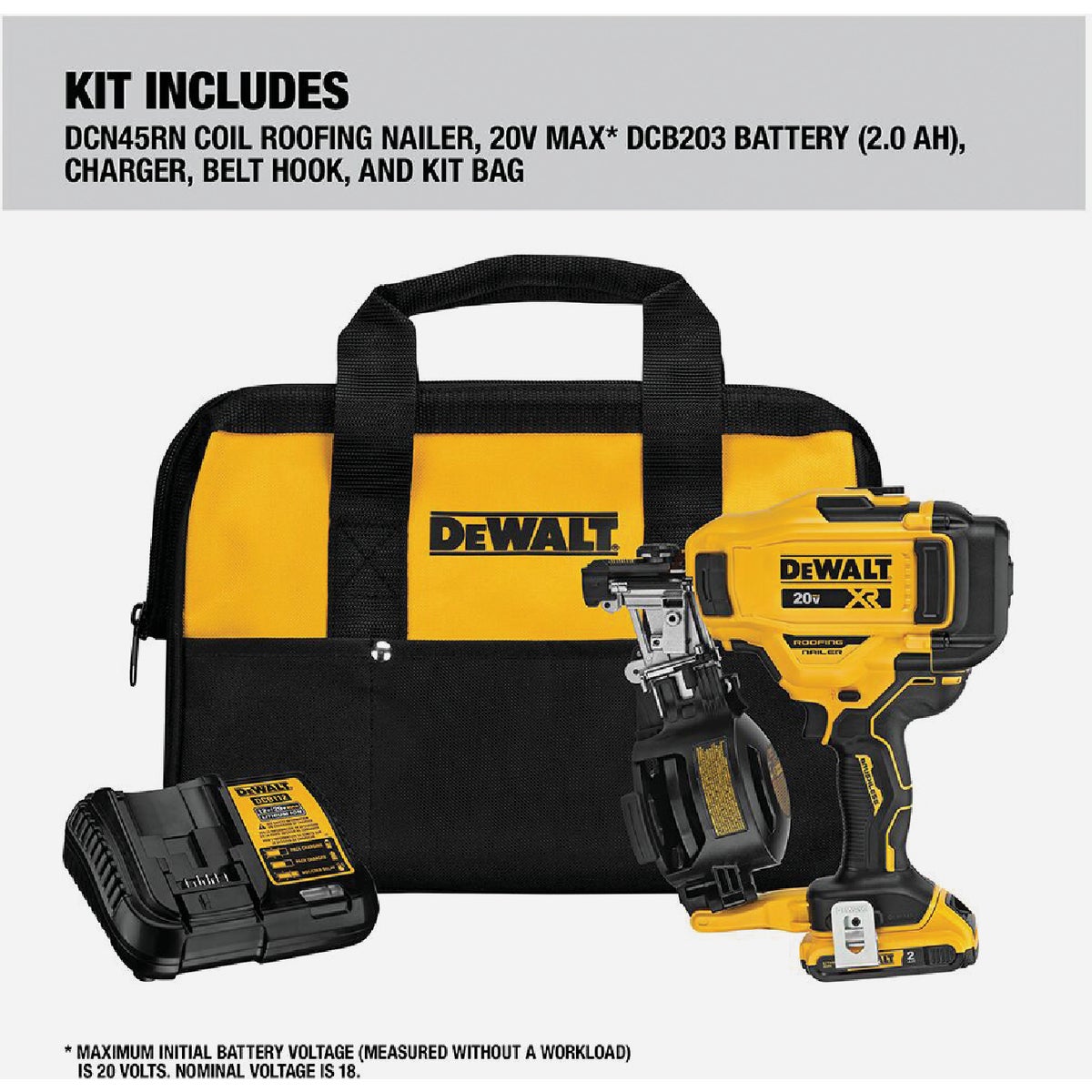 DEWALT 20V MAX Brushless 15 Degree 1-3/4 In. Cordless Coil Roofing Nailer Kit with 2.0 Ah Battery & Charger Image 3