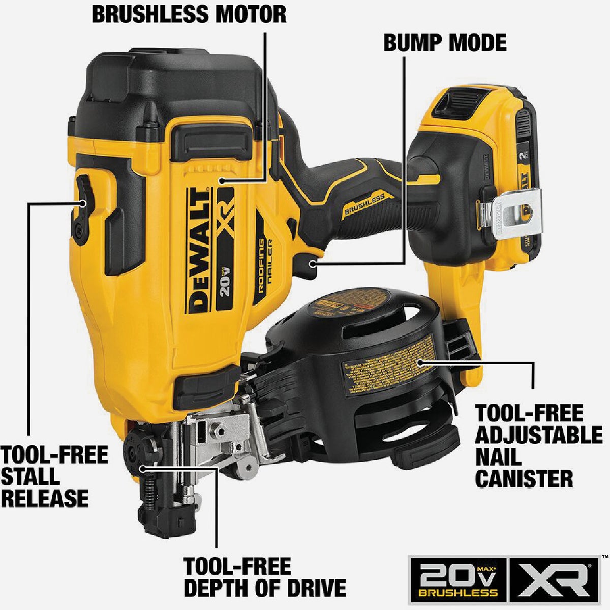 DEWALT 20V MAX Brushless 15 Degree 1-3/4 In. Cordless Coil Roofing Nailer Kit with 2.0 Ah Battery & Charger Image 4