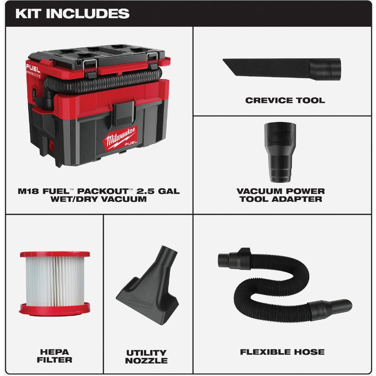 Milwaukee M18 FUEL PACKOUT Brushless 2.5 Gal. Cordless Wet/Dry Vacuum (Tool Only) Image 2