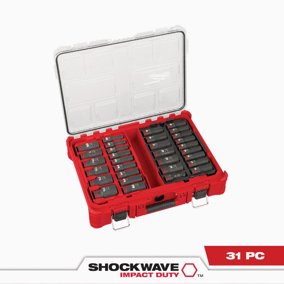 Milwaukee SHOCKWAVE Standard/Metric 1/2 In. Drive 6-Point Deep Impact Driver Set with PACKOUT Organizer (31-Piece) Image 3