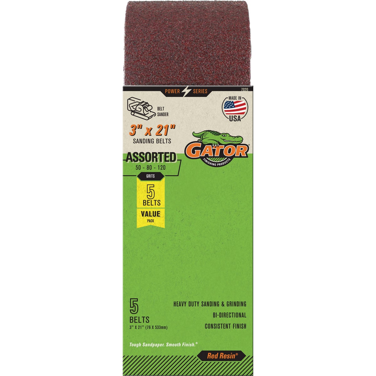 Gator Blade 3 In. x 21 In. 50/80/120 Grit Sanding Belt (5-Pack)