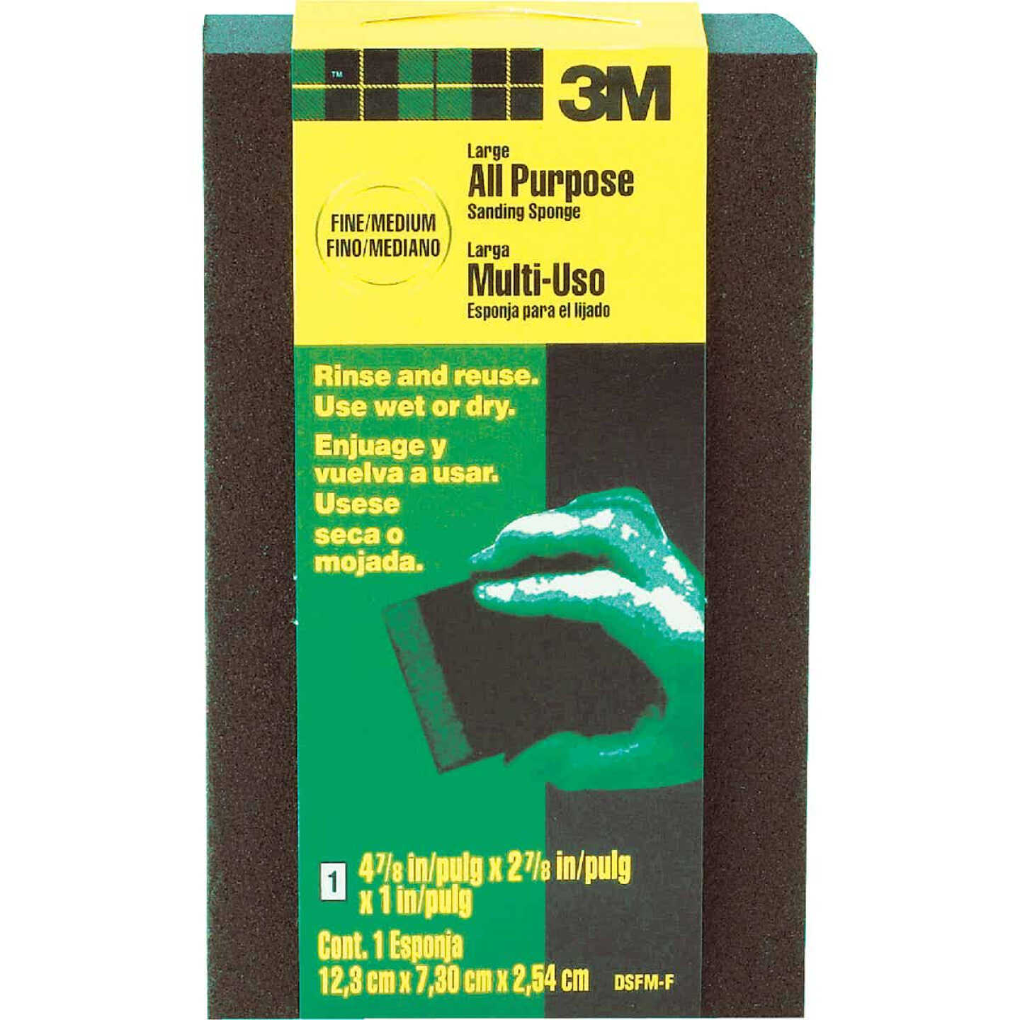 3M 2-7/8 In. x 4-7/8 In. x 1 In. Large Area Sanding Sponge, Fine/Medium Image 1