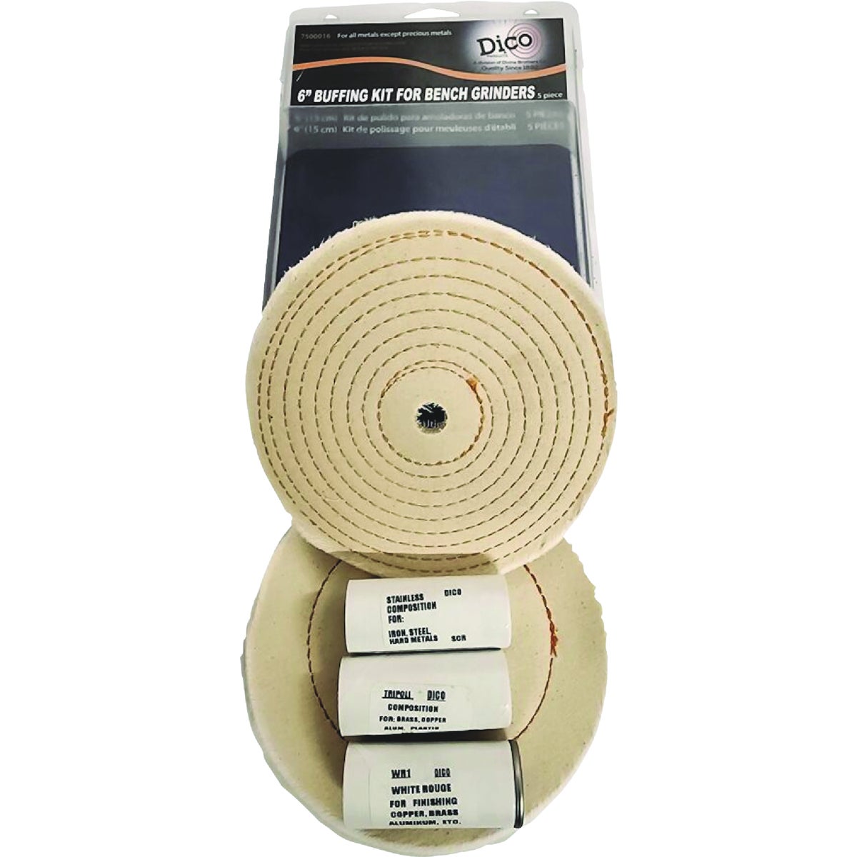 Dico 6 In. Buffing Kit with (2) Buffing Wheels & (3) Compounds