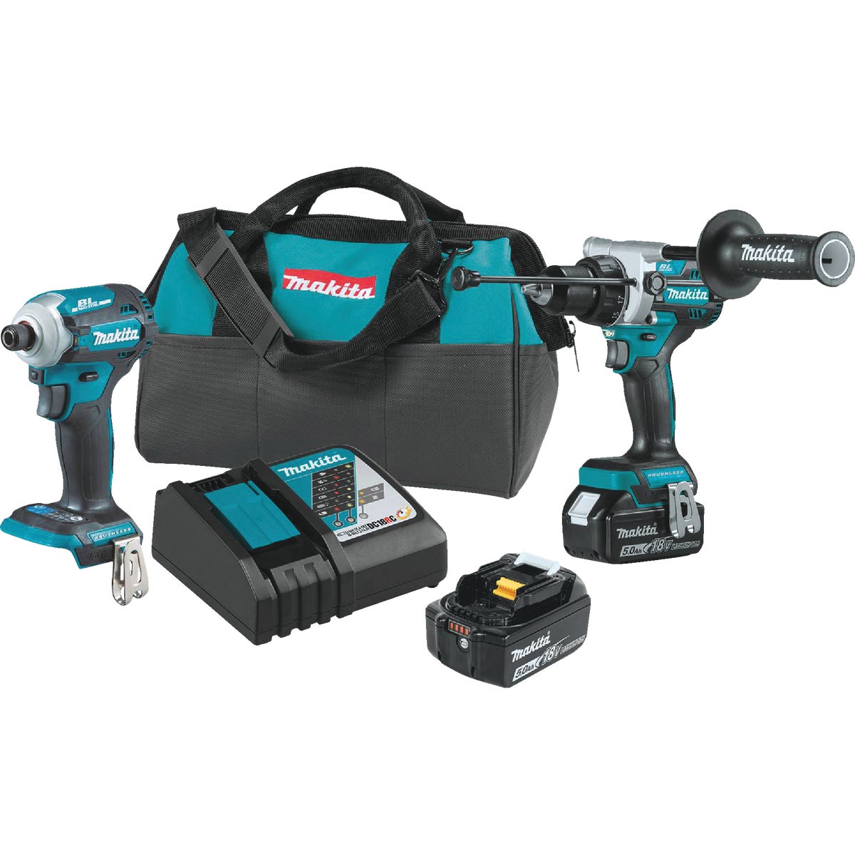 Makita 18V LXT 2-Tool Lithium-Ion Brushless Hammer Drill/Driver & 4-Speed Impact Driver Cordless Tool Combo Kit