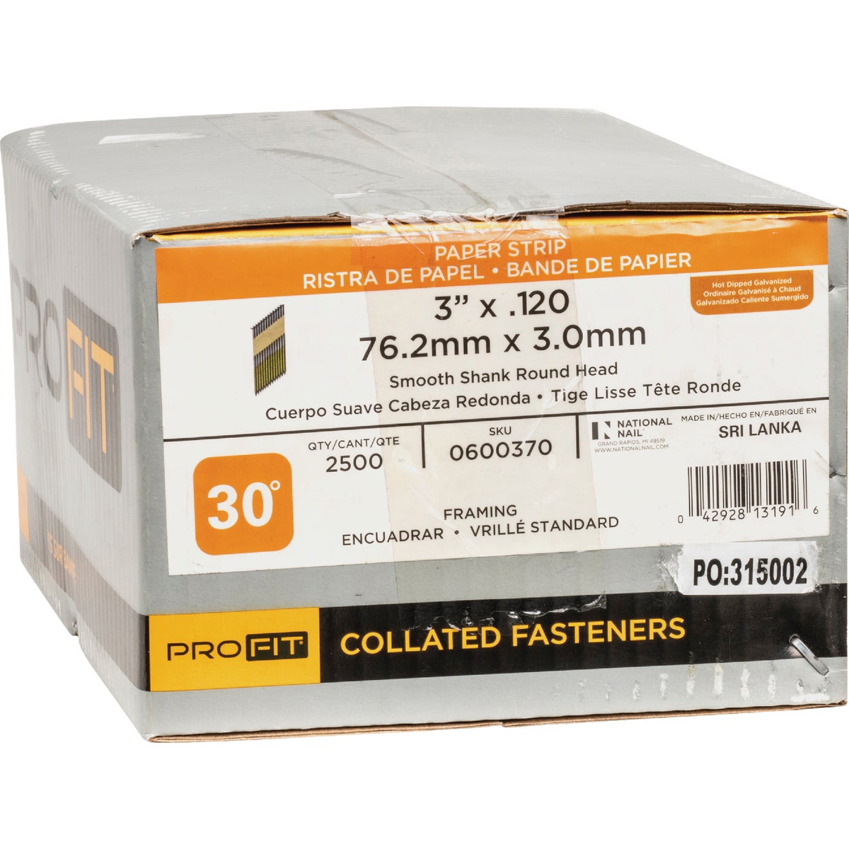 Pro-Fit 3 In. x 0.120 In. 30 Degree Paper Tape Smooth Shank Round Head Hot Dipped Galvanized Framing Stick Nails (2500 Ct.) Image 2