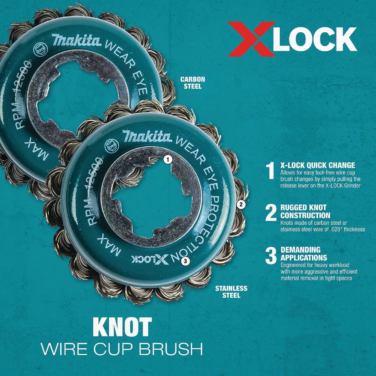 Makita X-LOCK 3-1/8 In. Knotted 0.02 In. Carbon Steel Cup Angle Grinder Wire Brush Image 3
