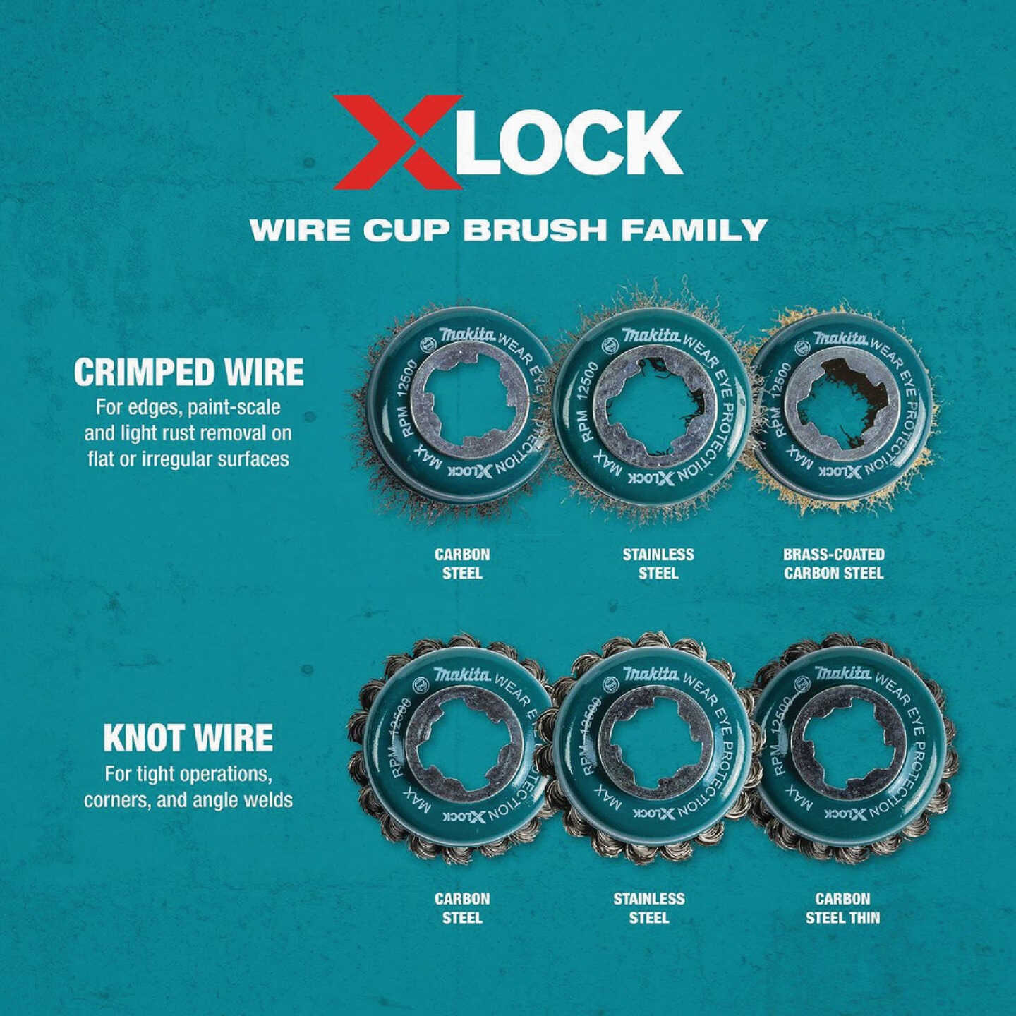 Makita X-LOCK 3-1/8 In. Knotted 0.02 In. Carbon Steel Cup Angle Grinder Wire Brush Image 6