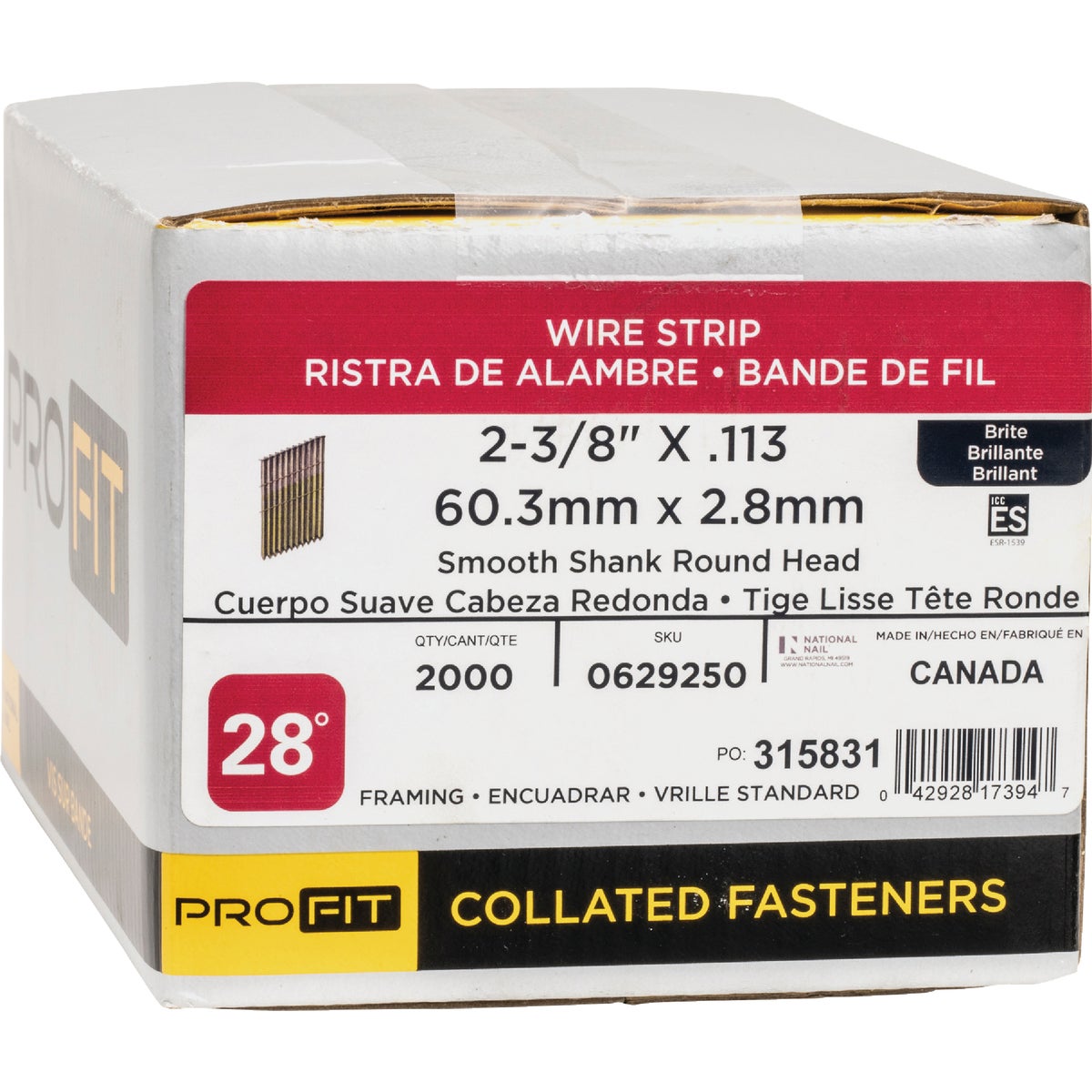 Pro-Fit 2-3/8 In. x 0.133 In. 28 Degree Wire Strip Smooth Shank Round Head Brite Framing Stick Nails (2000 Ct.) Image 2