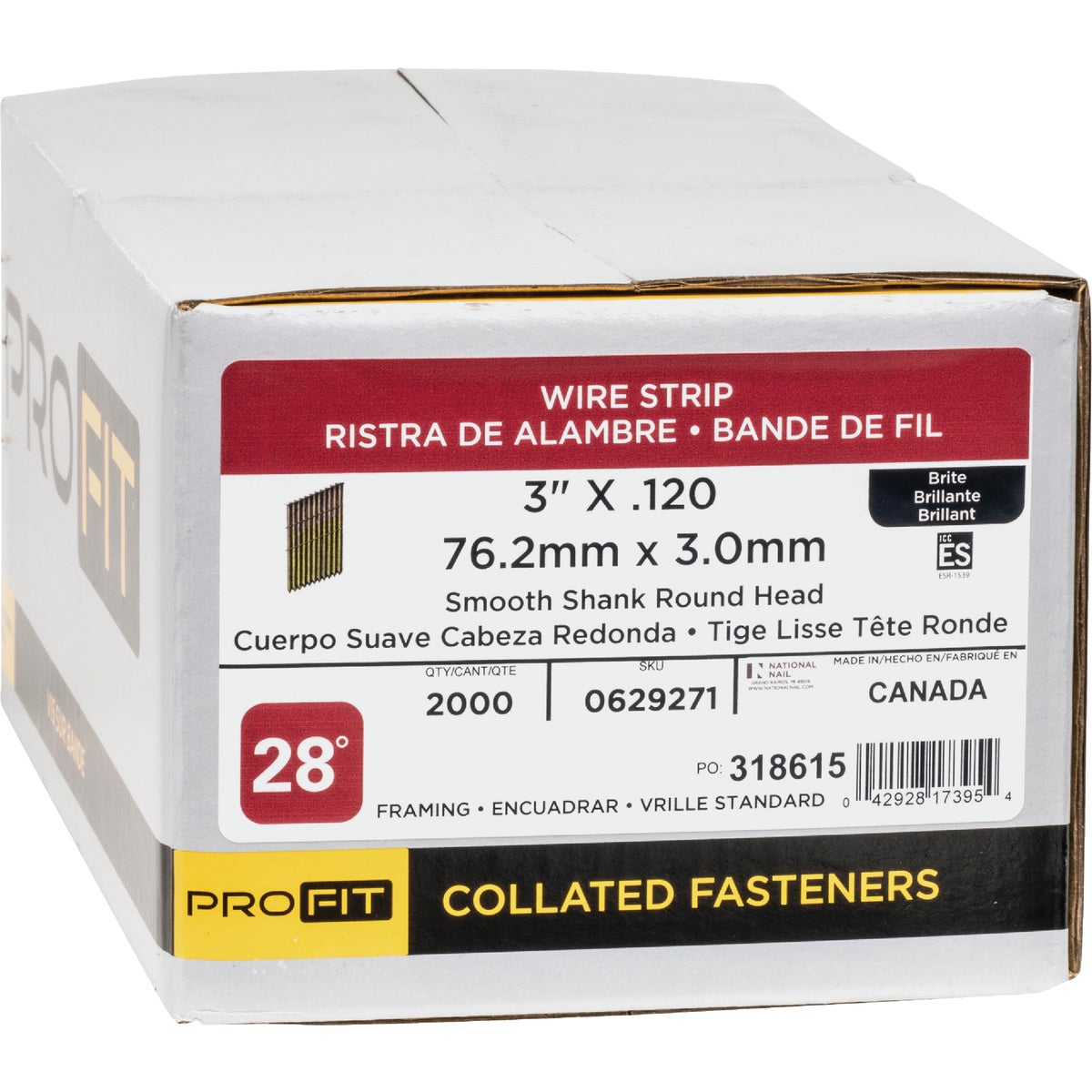 Pro-Fit 3 In. x 0.120 In. 28 Degree Wire Strip Smooth Shank Round Head Brite Framing Stick Nails (2000 Ct.) Image 2