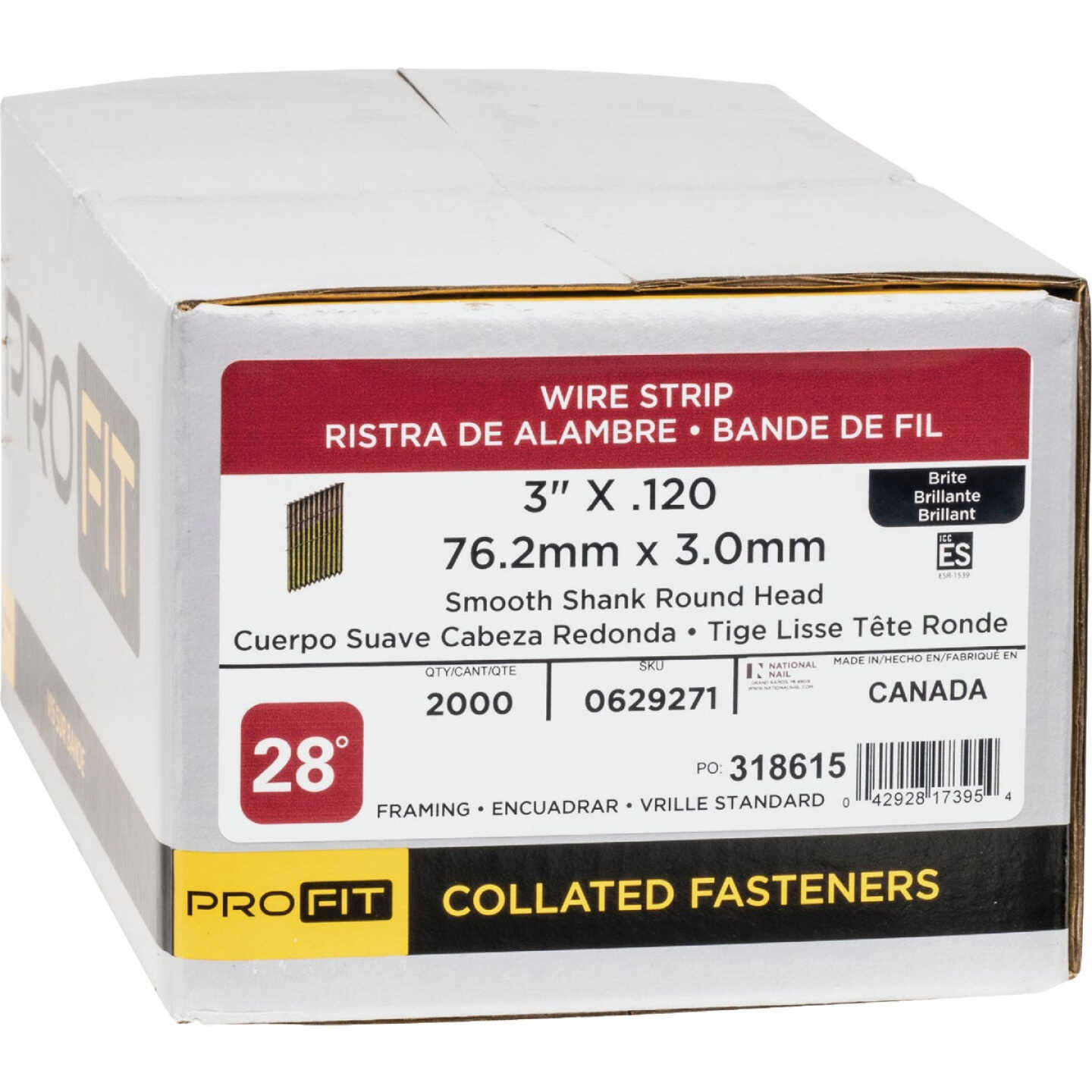 Pro-Fit 3 In. x 0.120 In. 28 Degree Wire Strip Smooth Shank Round Head Brite Framing Stick Nails (2000 Ct.) Image 2