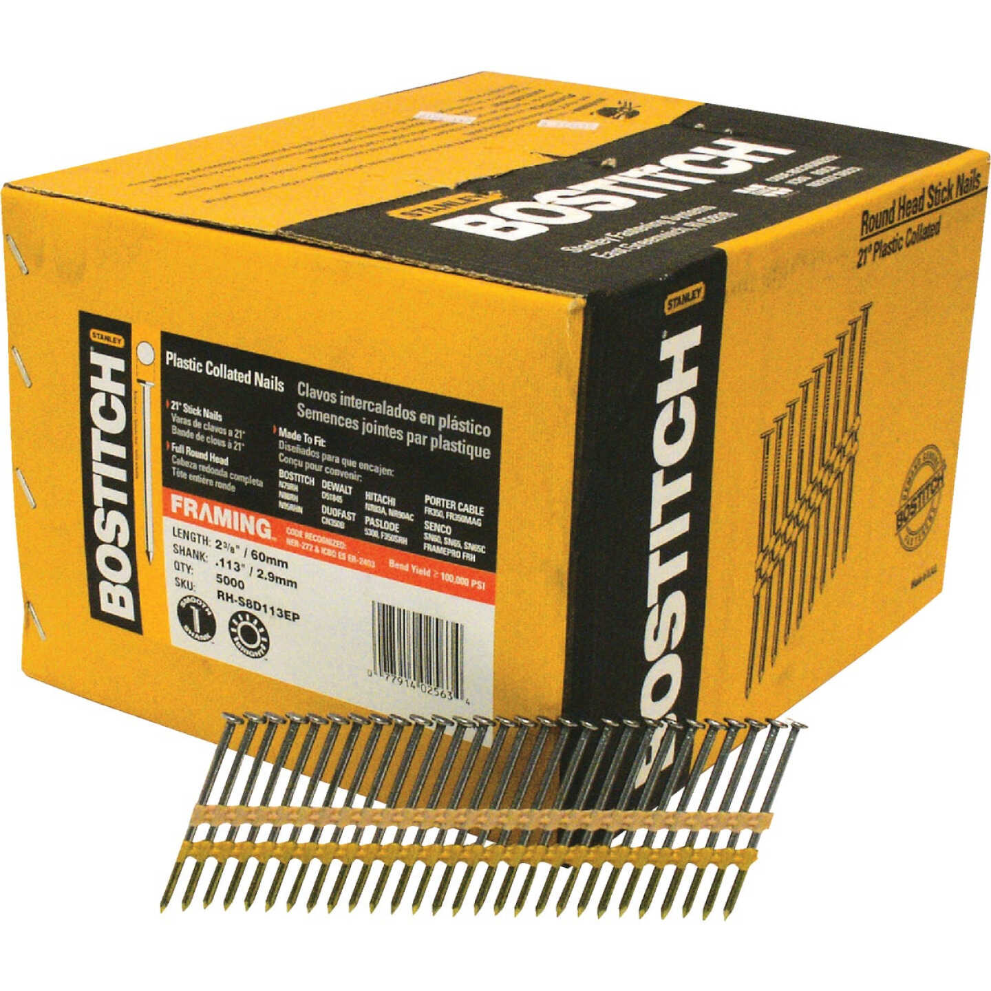 Bostitch 21 Degree Plastic Strip Coated Full Round Head Framing Stick Nails, 2-3/8 In. x .113 In. (5000 Ct.) Image 1