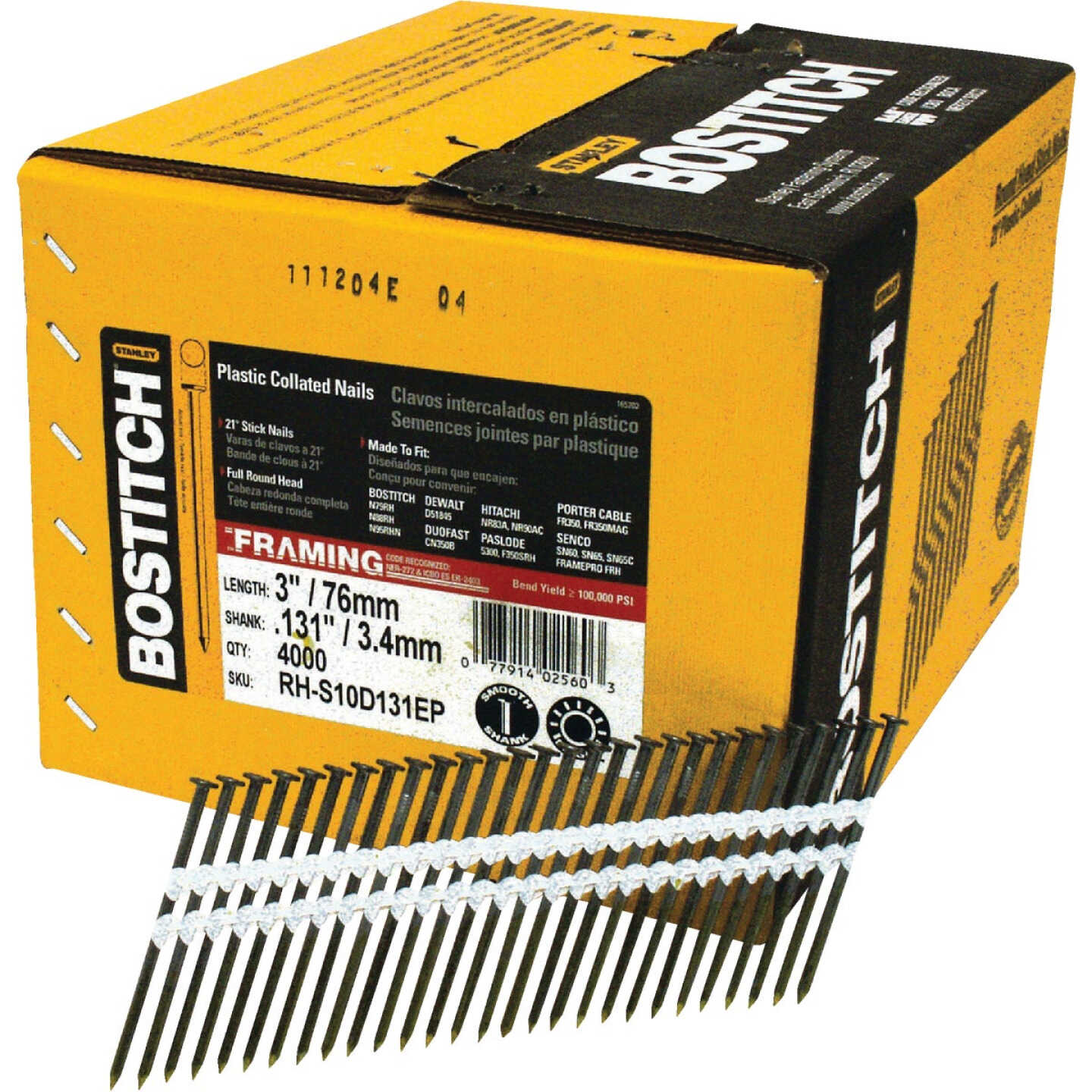 Bostitch 21 Degree Plastic Strip Coated Full Round Head Framing Stick Nails, 3 In. x .131 In. (4000 Ct.) Image 1