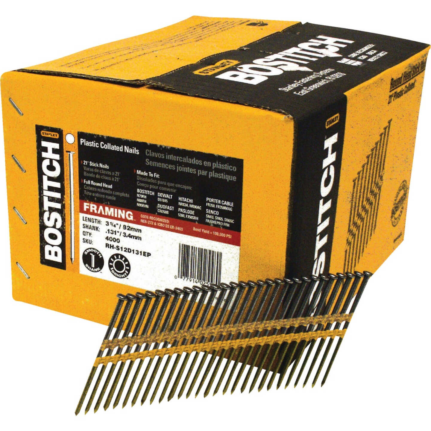 Bostitch 21 Degree Plastic Strip Coated Full Round Head Framing Stick Nails, 3-1/4 In. x .131 In. (4000 Ct.) Image 1