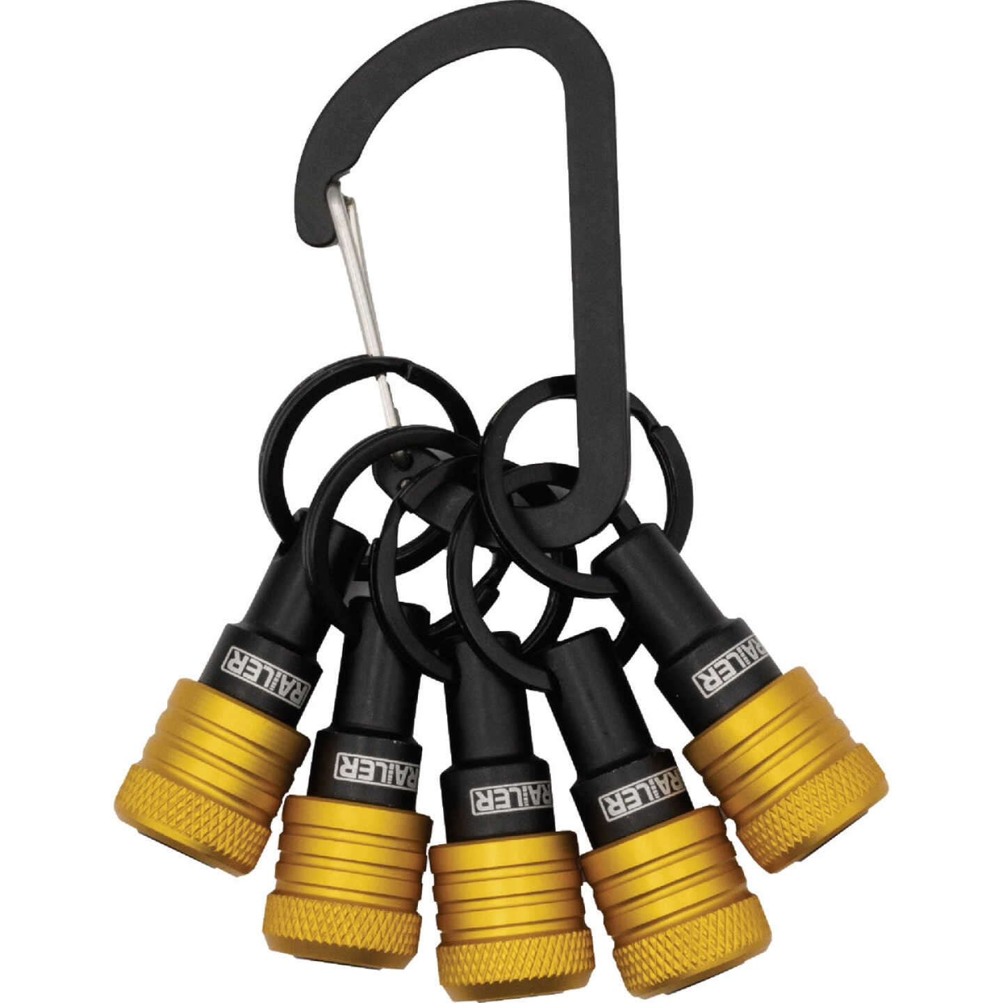 Railer Bit Holder Keychain with (5) Yellow Hex Shank Bit Holders Image 1