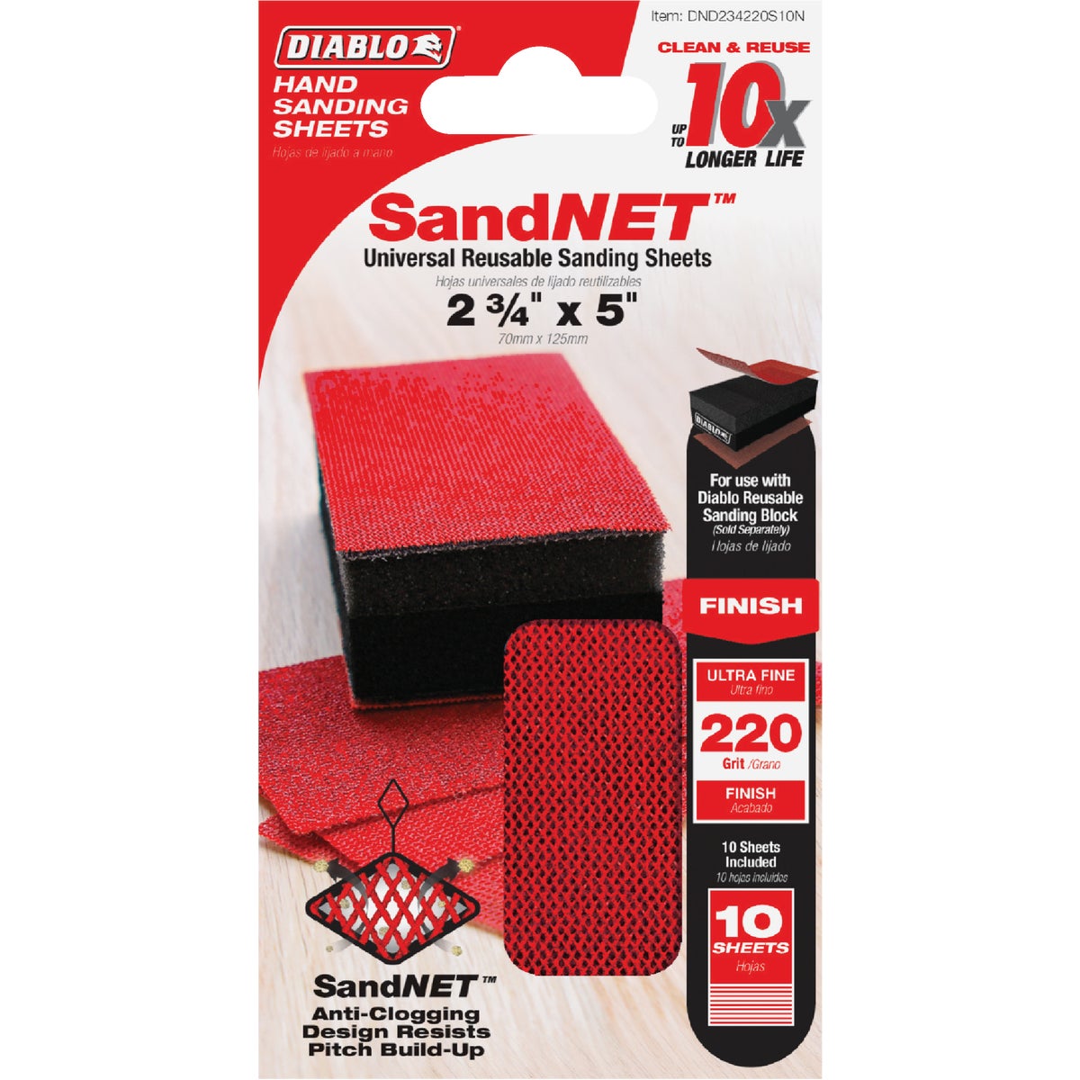 Diablo SandNET 2-3/4 In. x 5 In. 220-Grit Reusable Hand Sander Refill Sheets (10-Pack)