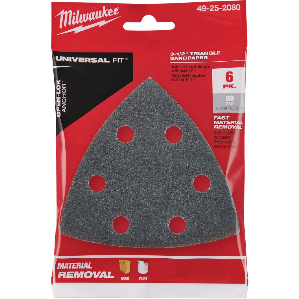 Milwaukee OPEN-LOK 3-1/2 In. 80 Grit Triangle Sandpaper (6-Pack) Image 2