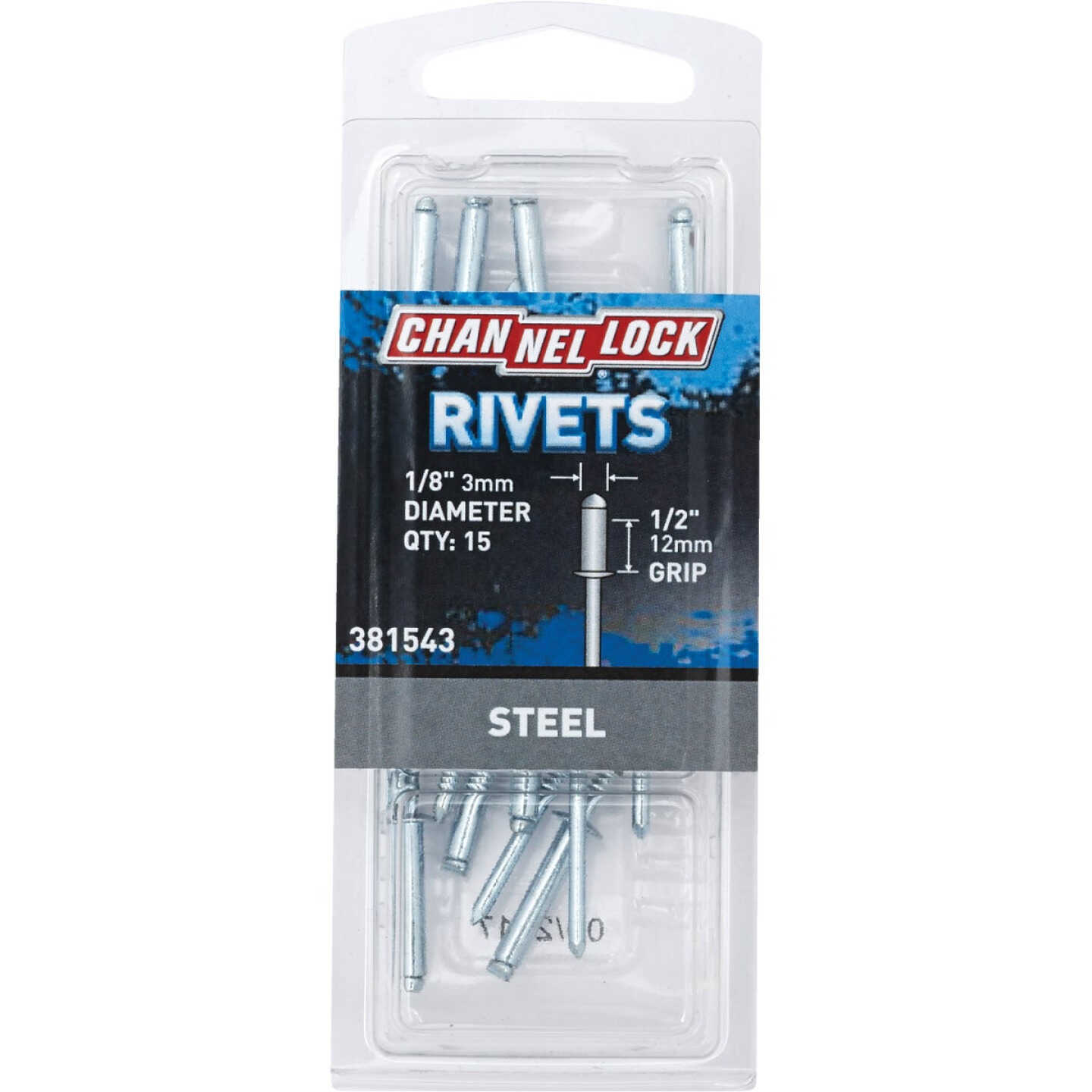 Channellock 1/8 In. Dia. x 1/2 In. Grip Steel POP Rivet (15-Pack) Image 1