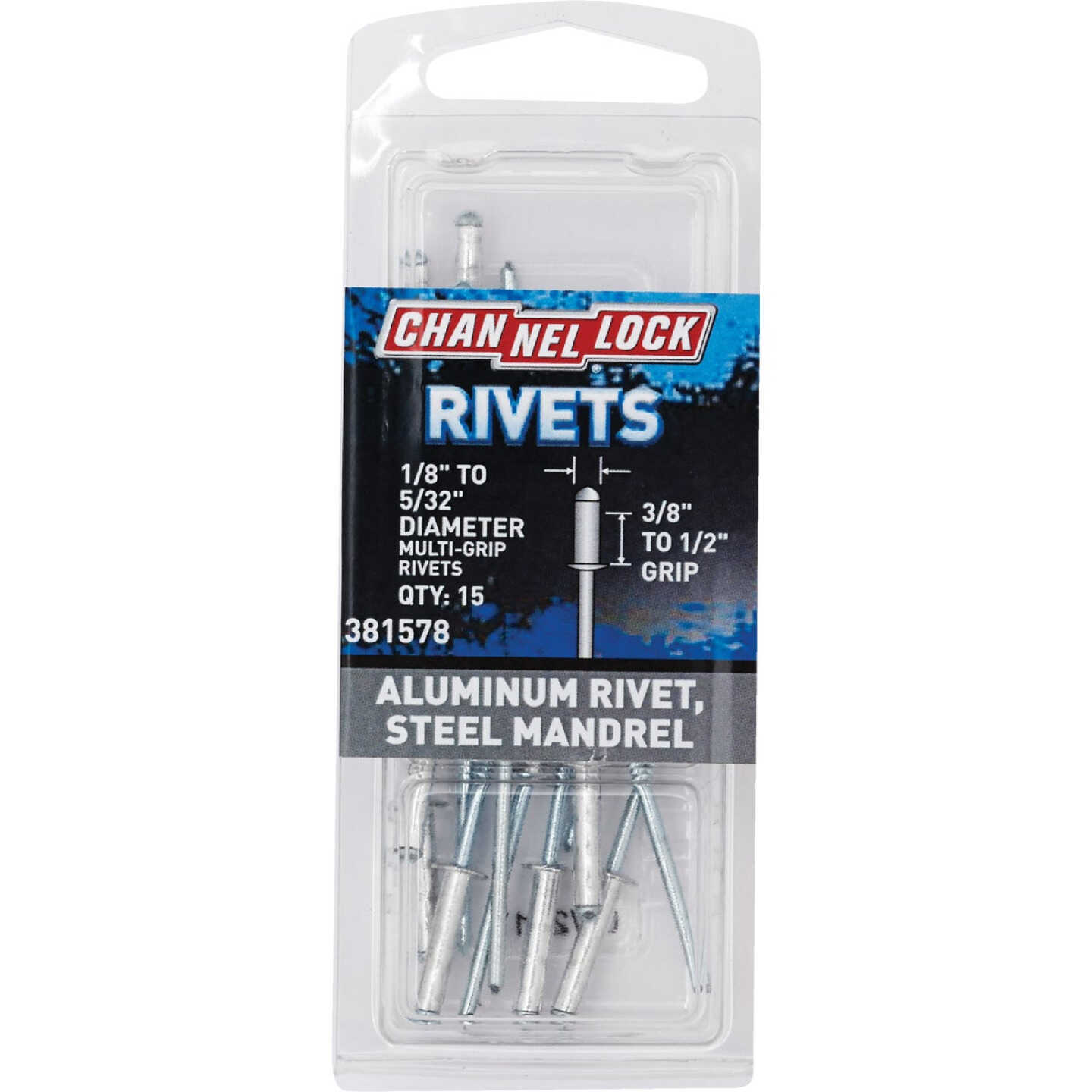 Channellock 1/8 In. to 5/32 In. Dia. x 0.251 In. to 0.437 In. Grip Aluminum Multigrip POP Rivet (20-Pack) Image 1