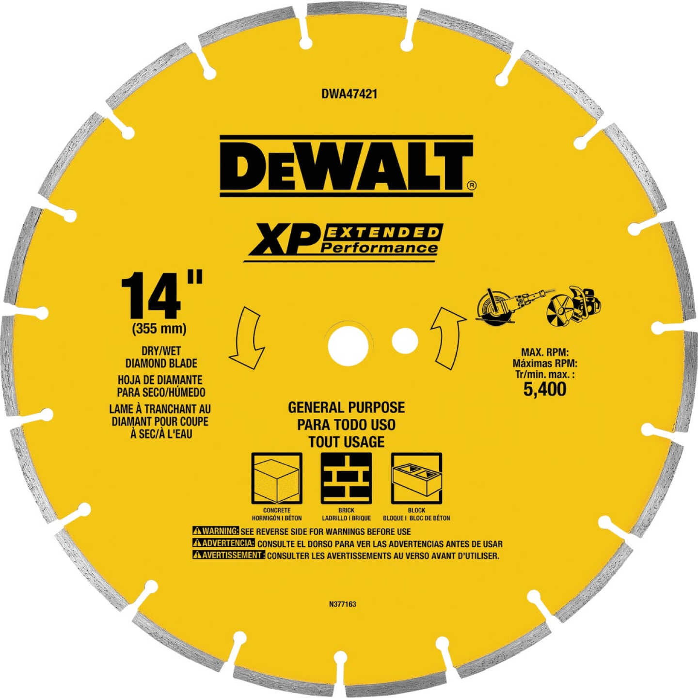 DEWALT Extended Performance 14 In. Segmented Rim Dry/Wet Cut Diamond Blade Image 1