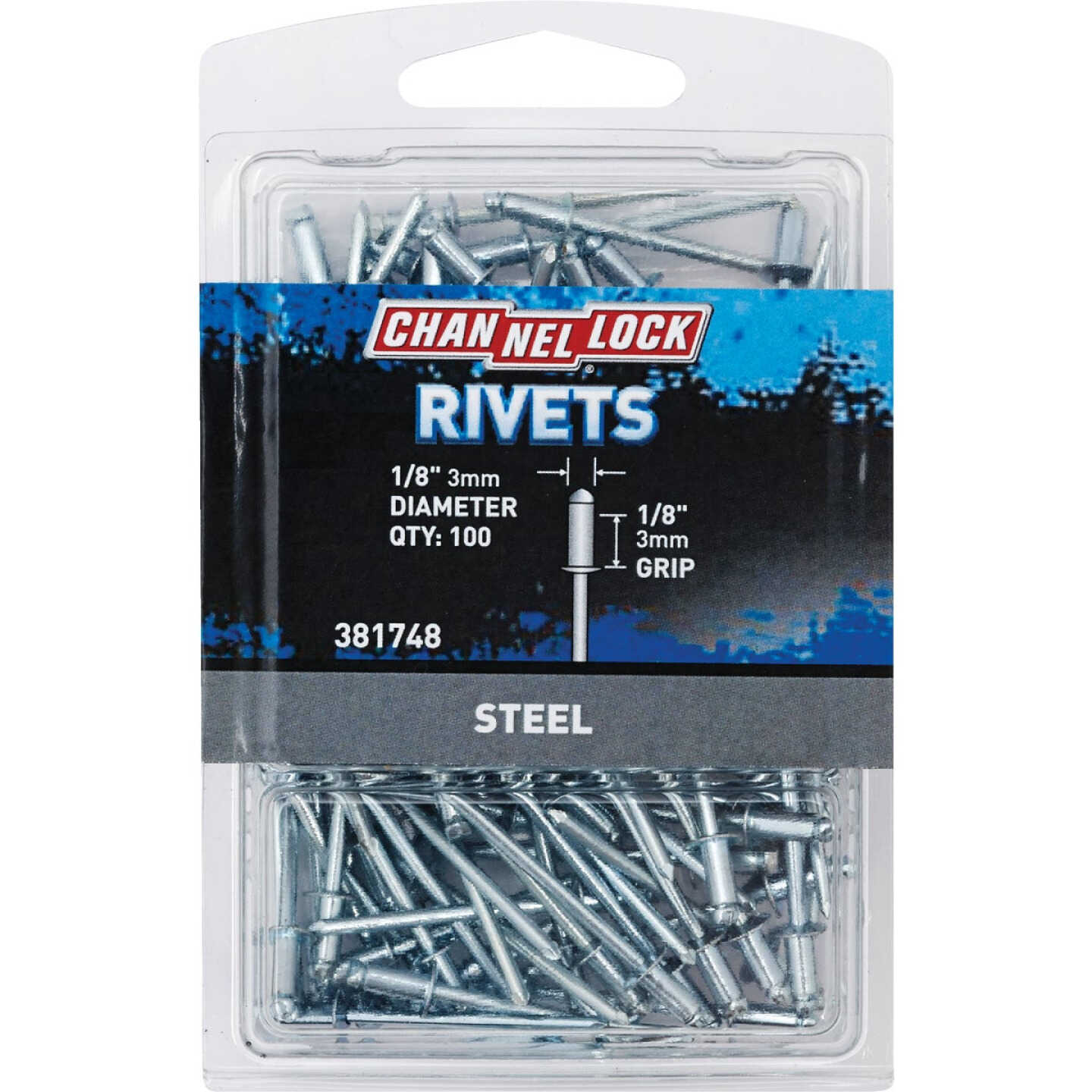 Channellock 1/8 In. Dia. x 1/8 In. Grip Steel POP Rivet (100-Pack) Image 1