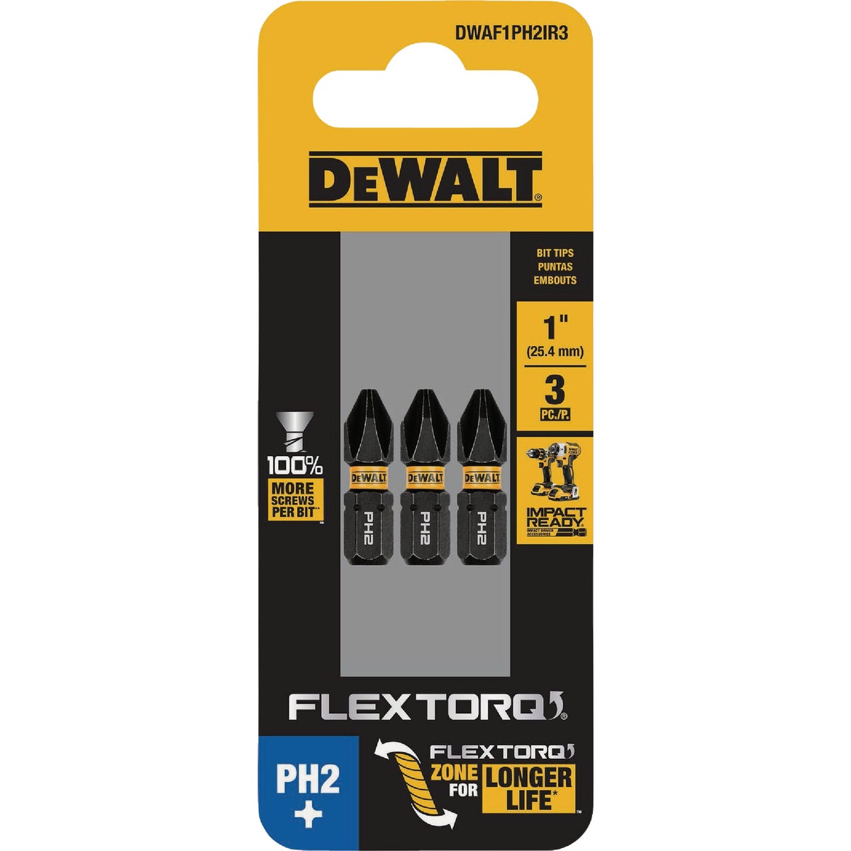 DEWALT FlexTorq 1 In. #2 Phillips Impact Screwdriver Bit (3-Pack) Image 4