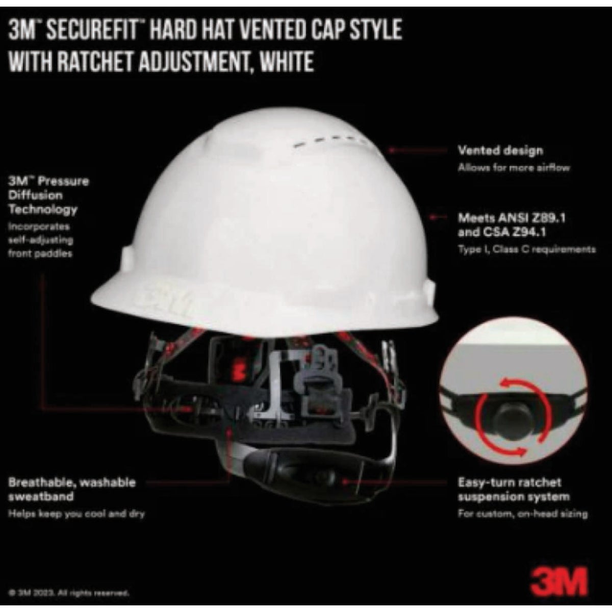 3M SecureFit Vented Ratcheting Hard Hat Image 1