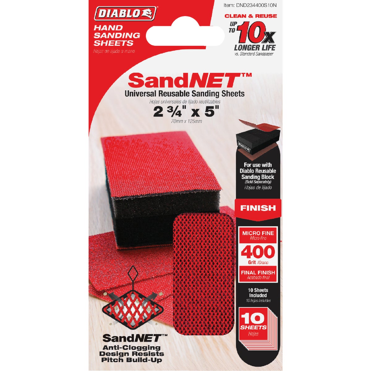 Diablo SandNET 2-3/4 In. x 5 In. 400-Grit Reusable Hand Sander Refill Sheets (10-Pack)