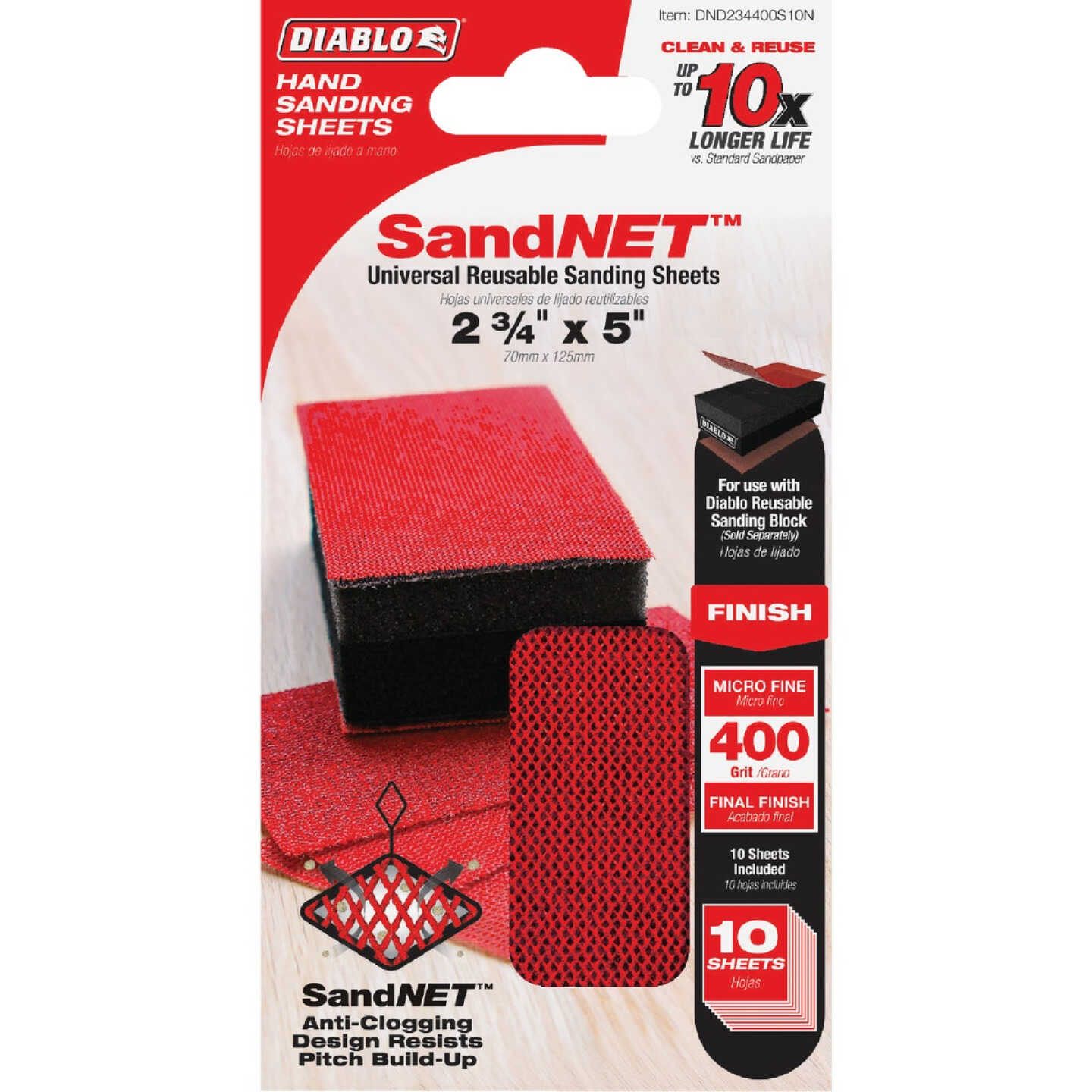 Diablo SandNET 2-3/4 In. x 5 In. 400-Grit Reusable Hand Sander Refill Sheets (10-Pack) Image 1