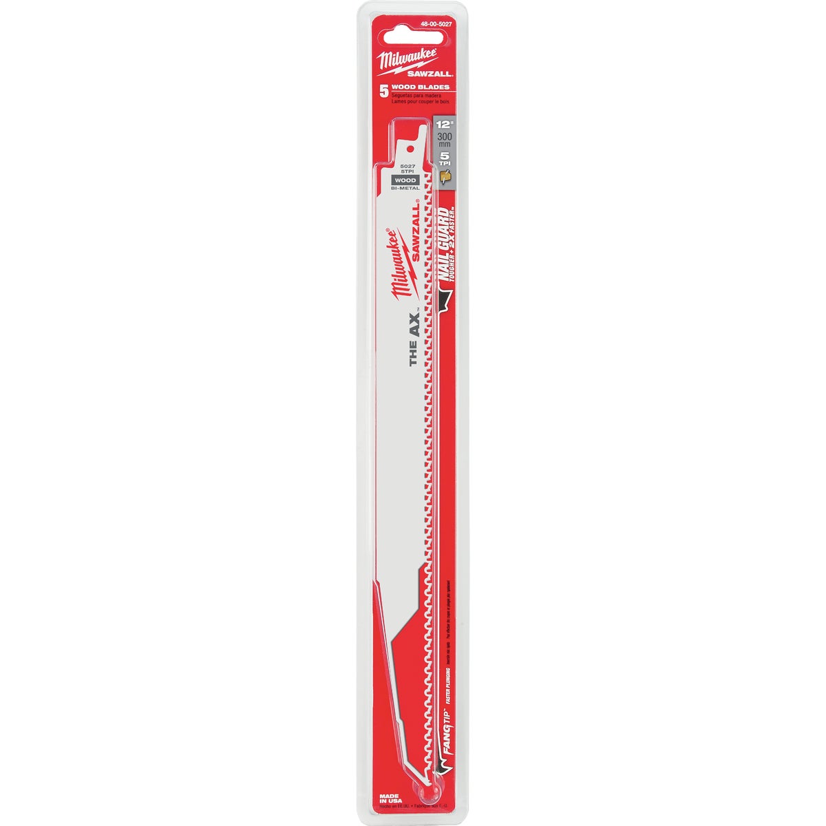 Milwaukee SAWZALL The AX 12 In. 5 TPI Wood with Nails Demolition Reciprocating Saw Blade (5-Pack) Image 2